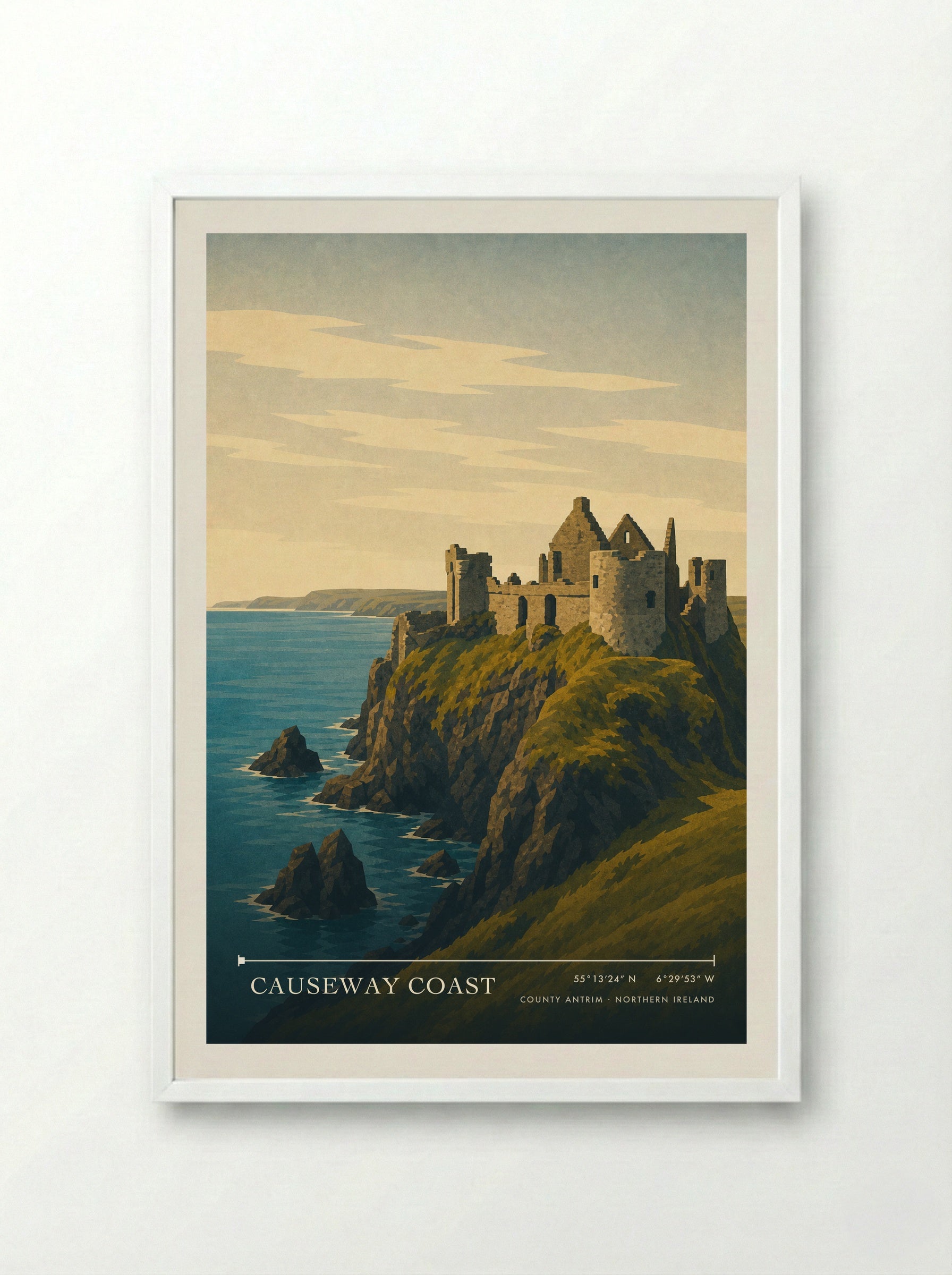 Causeway Coast Travel Poster Artwork - Framed Print White