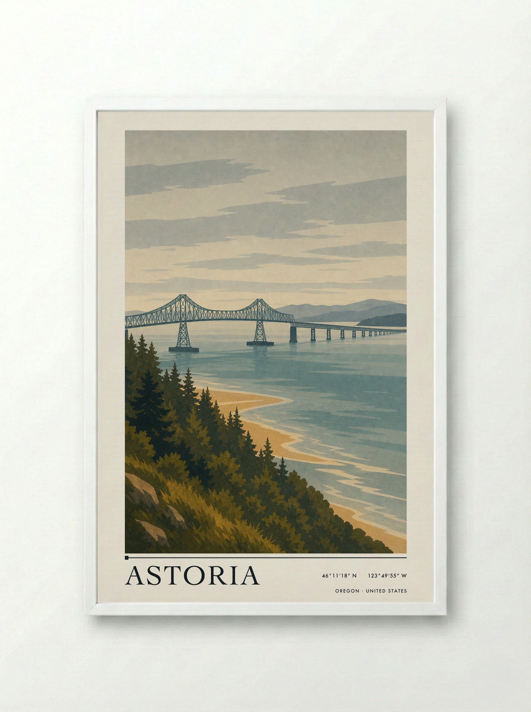 Astoria Travel Poster Artwork - Framed Print White