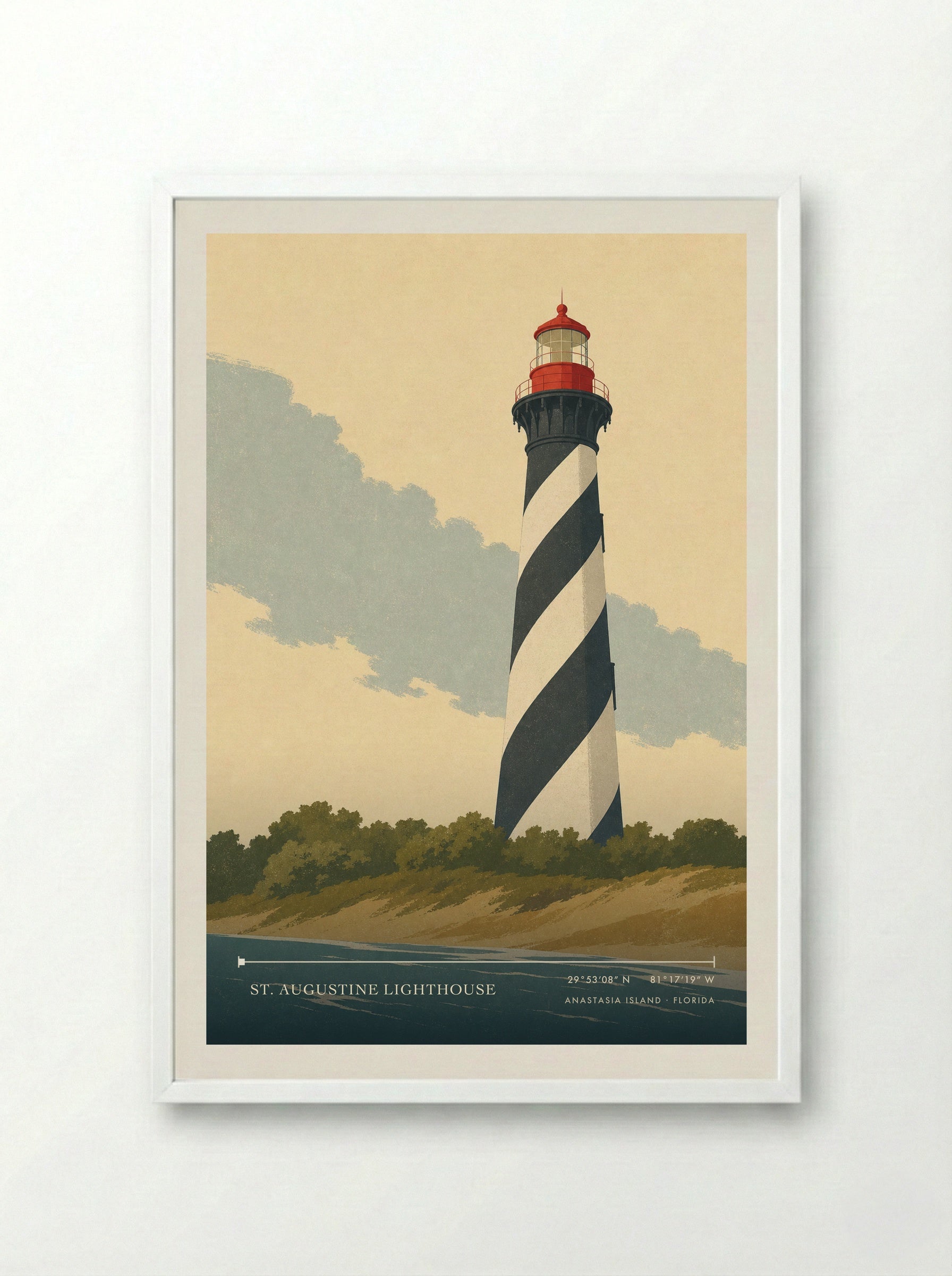 St. Augustine Lighthouse Travel Poster Artwork - Framed Print White