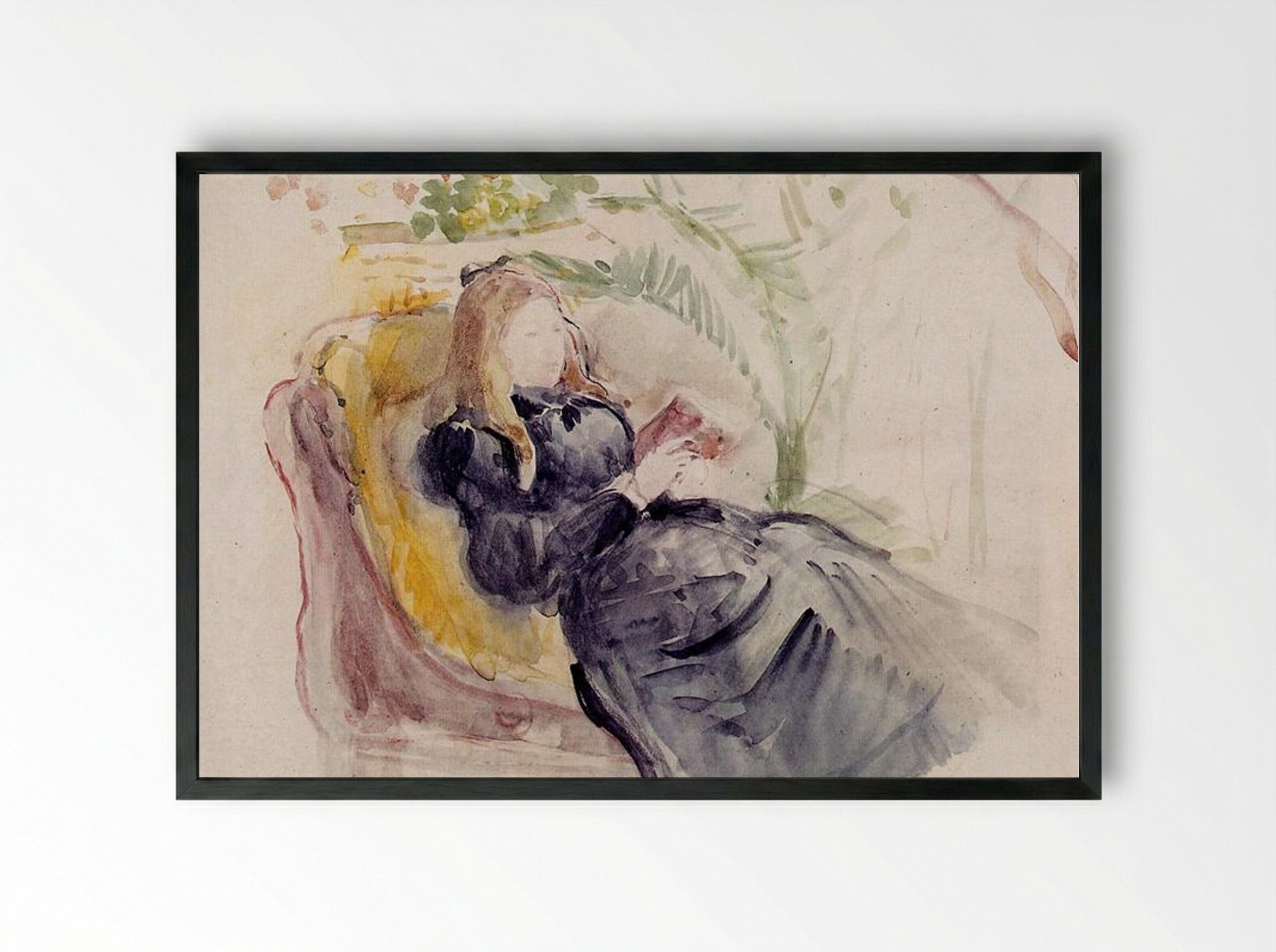 Julie Manet, Reading in a Chaise Lounge - Berthe Morisot - Framed Print Black