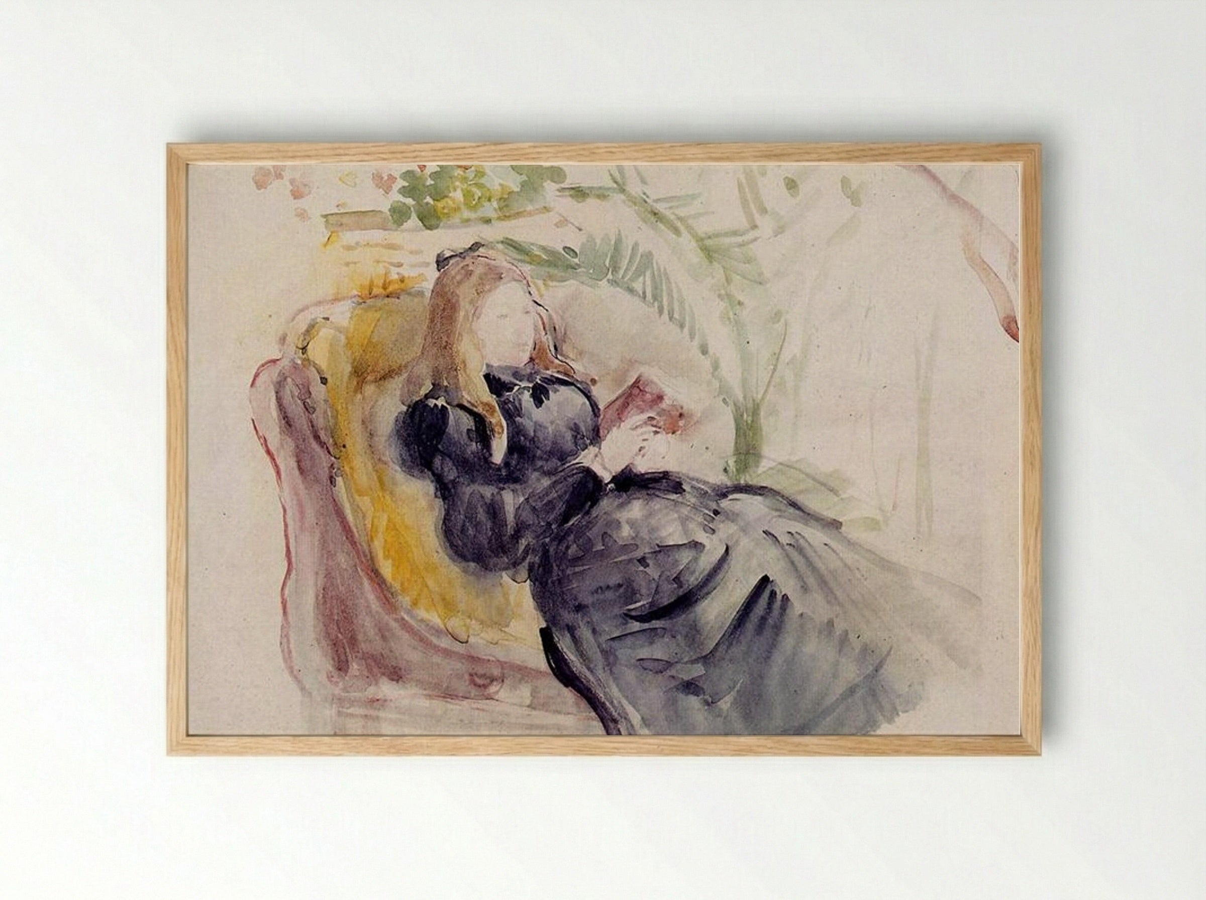 Julie Manet, Reading in a Chaise Lounge - Berthe Morisot - Framed Print Wood