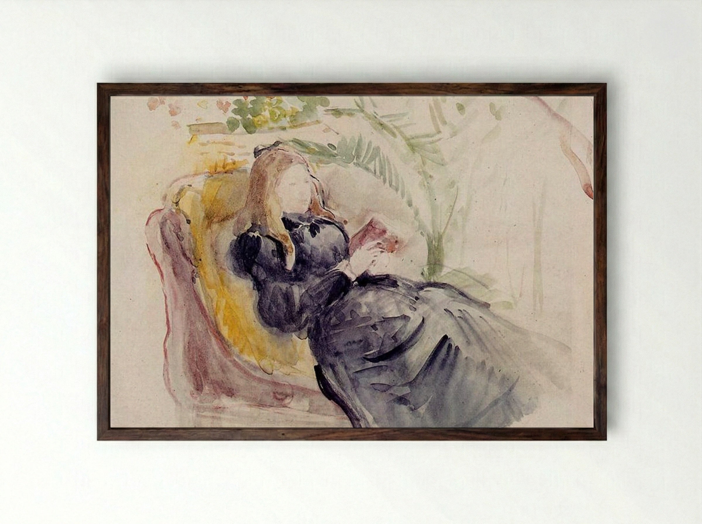 Julie Manet, Reading in a Chaise Lounge - Berthe Morisot - Framed Print Dark Wood