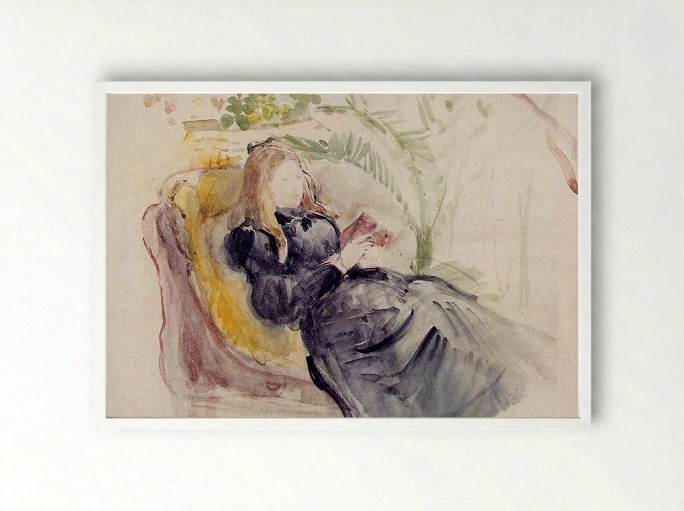Julie Manet, Reading in a Chaise Lounge - Berthe Morisot - Framed Print White