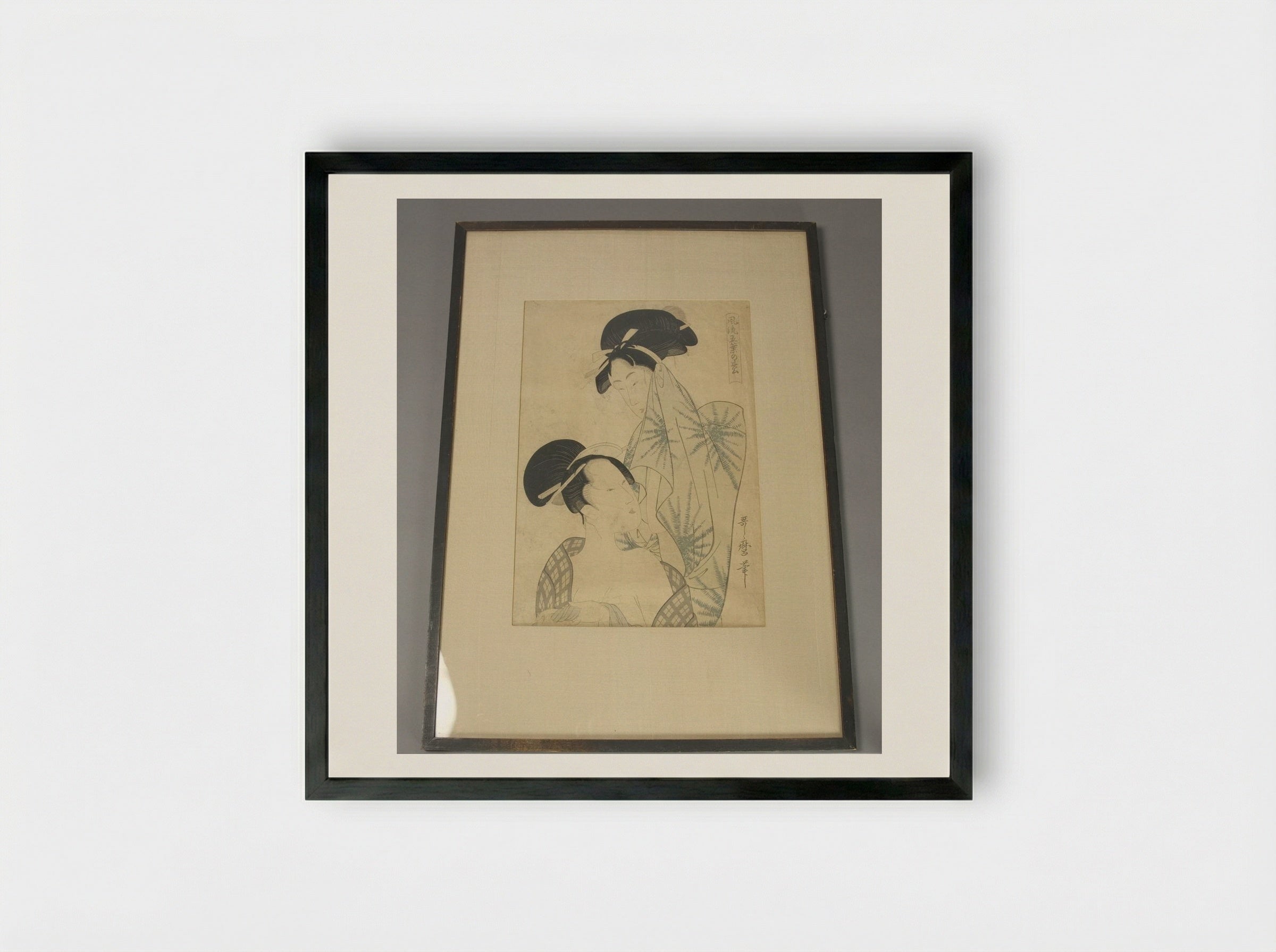 Two Women after Bath, from the series Elegant Pines of Fivefold Needles (Furyu goyo no matsu) - Kitagawa Utamaro - Framed Print Black