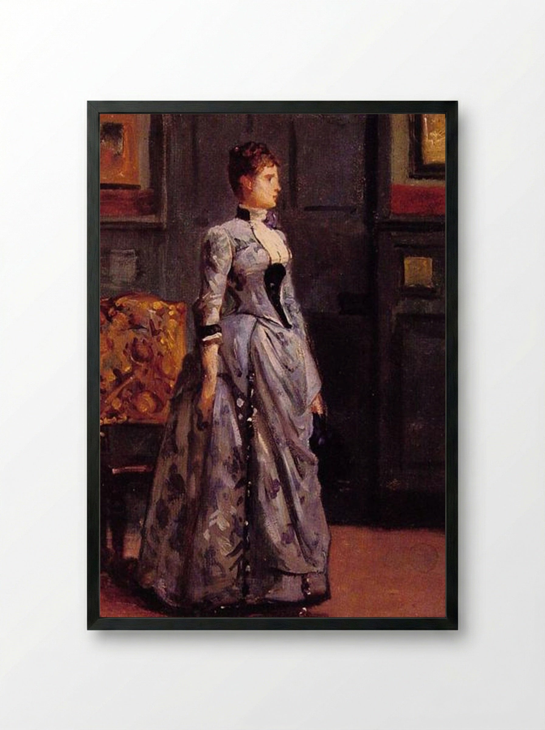 Portrait of a Woman in Blue - Alfred Stevens - Framed Print Black
