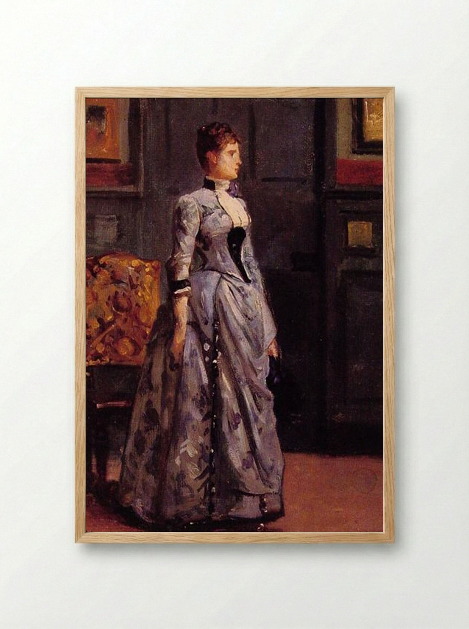 Portrait of a Woman in Blue - Alfred Stevens - Framed Print Wood