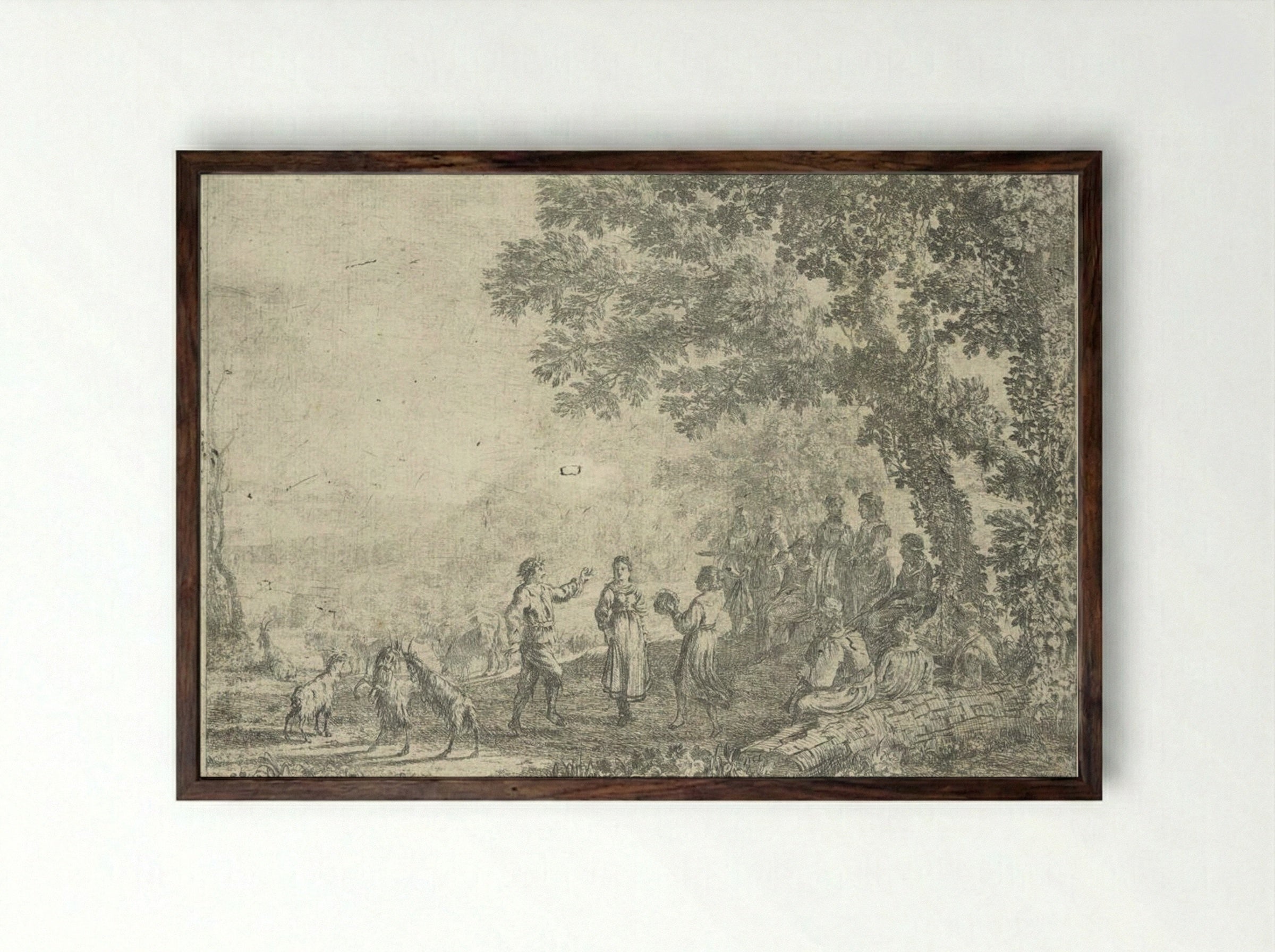 Landscape with a Country Dance, large plate - Claude Lorrain - Framed Print Dark Wood