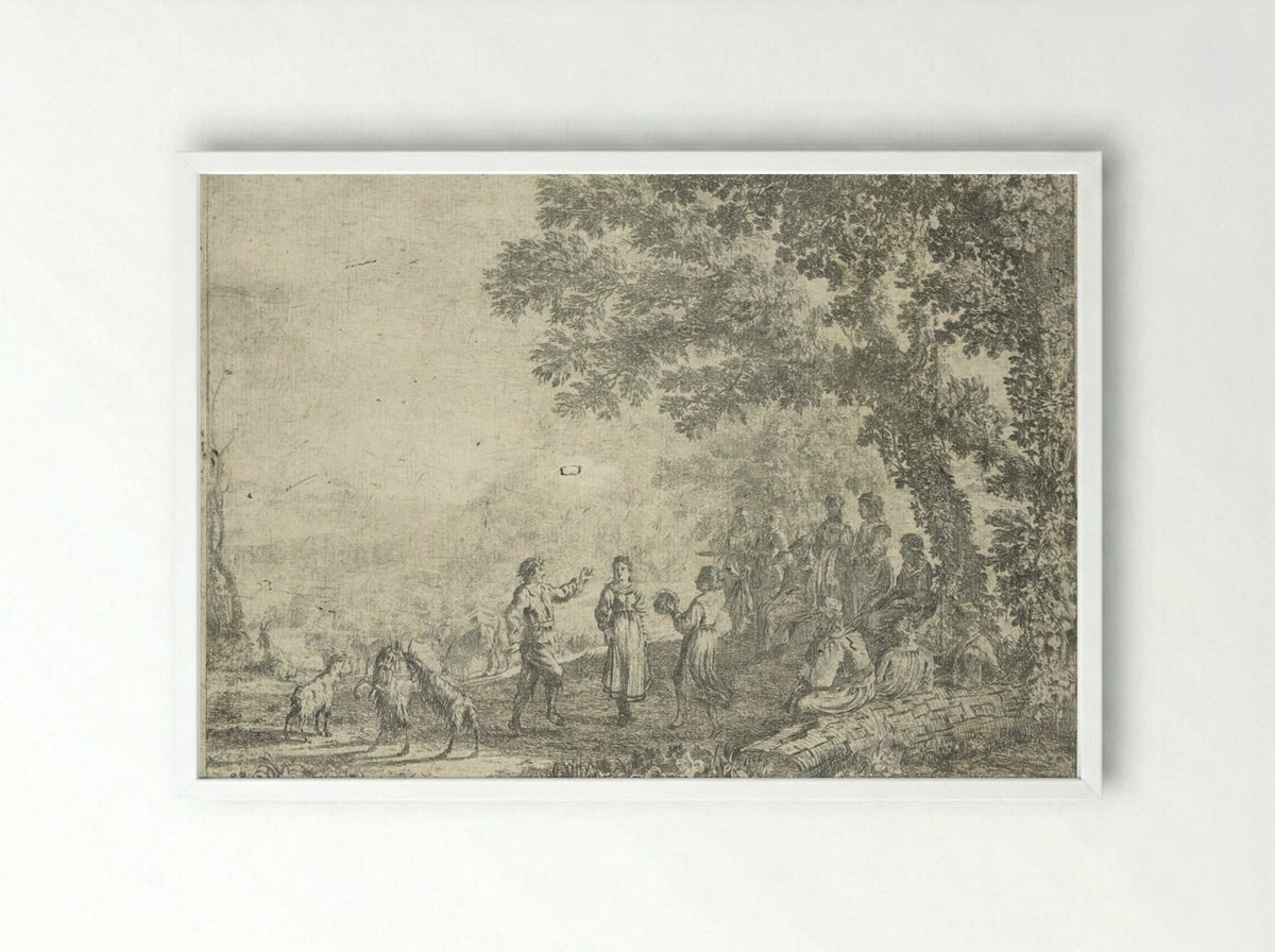 Landscape with a Country Dance, large plate - Claude Lorrain - Framed Print White