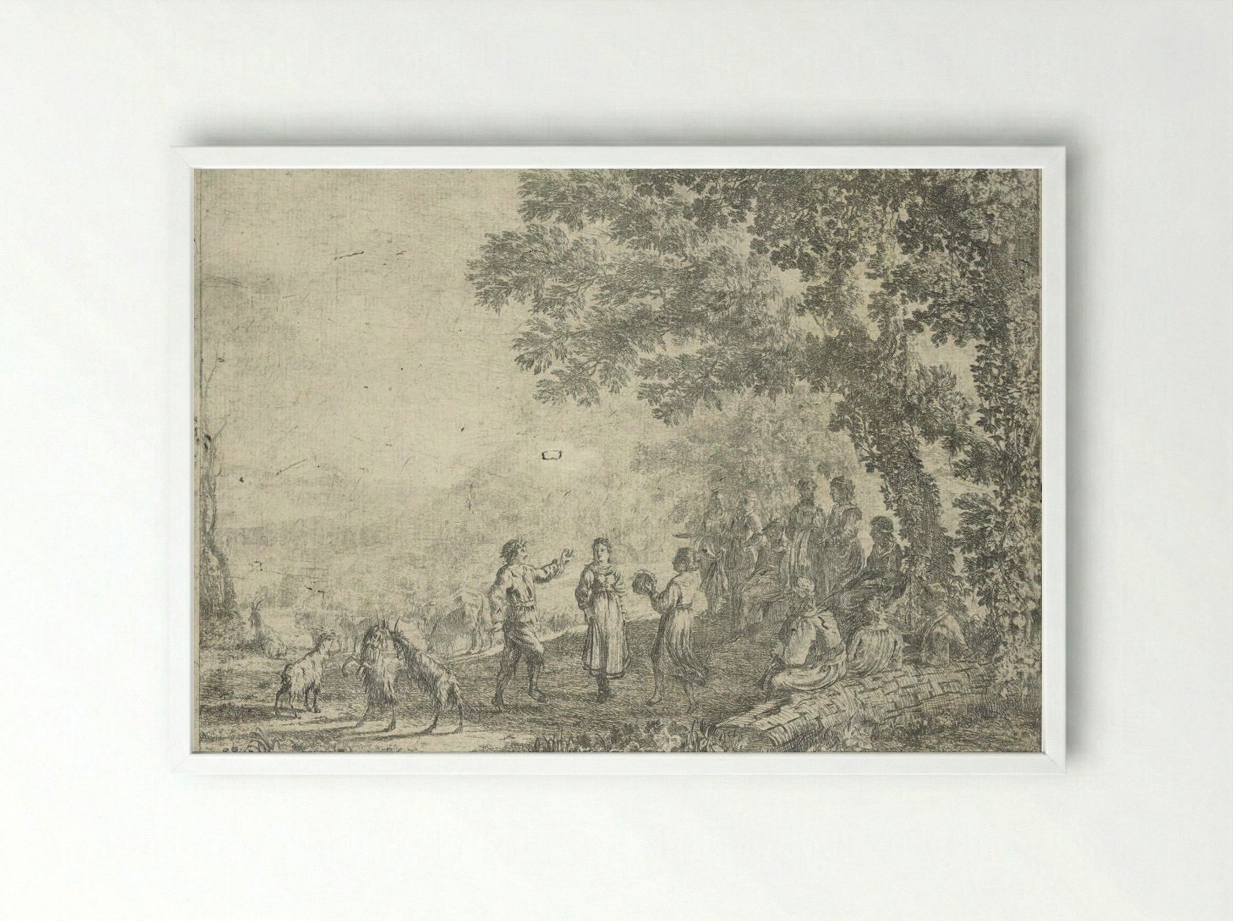 Landscape with a Country Dance, large plate - Claude Lorrain - Framed Print White