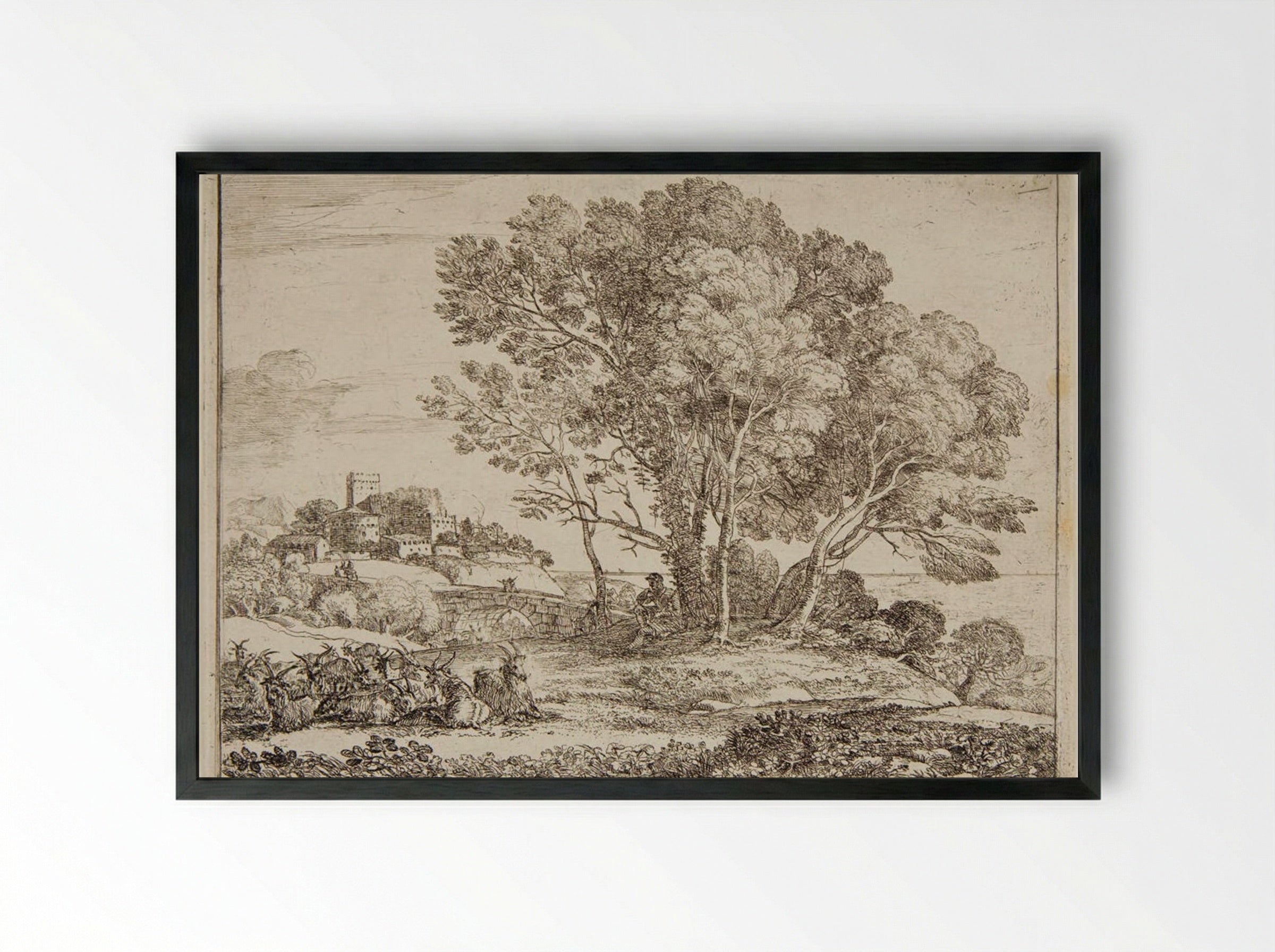 The Goatherd - Claude Lorrain - Framed Print Black