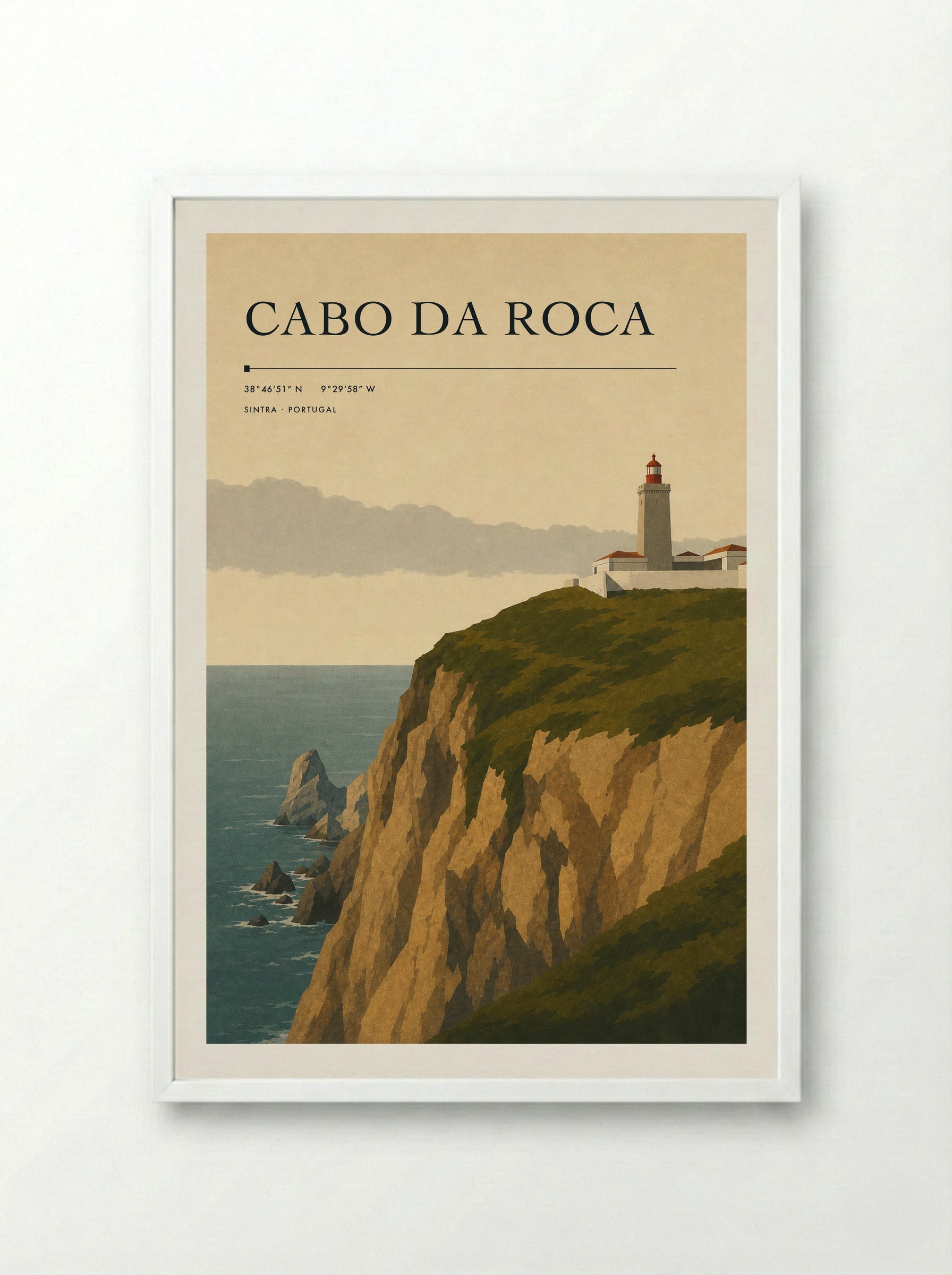 Cabo da Roca Travel Poster Artwork - Framed Print White