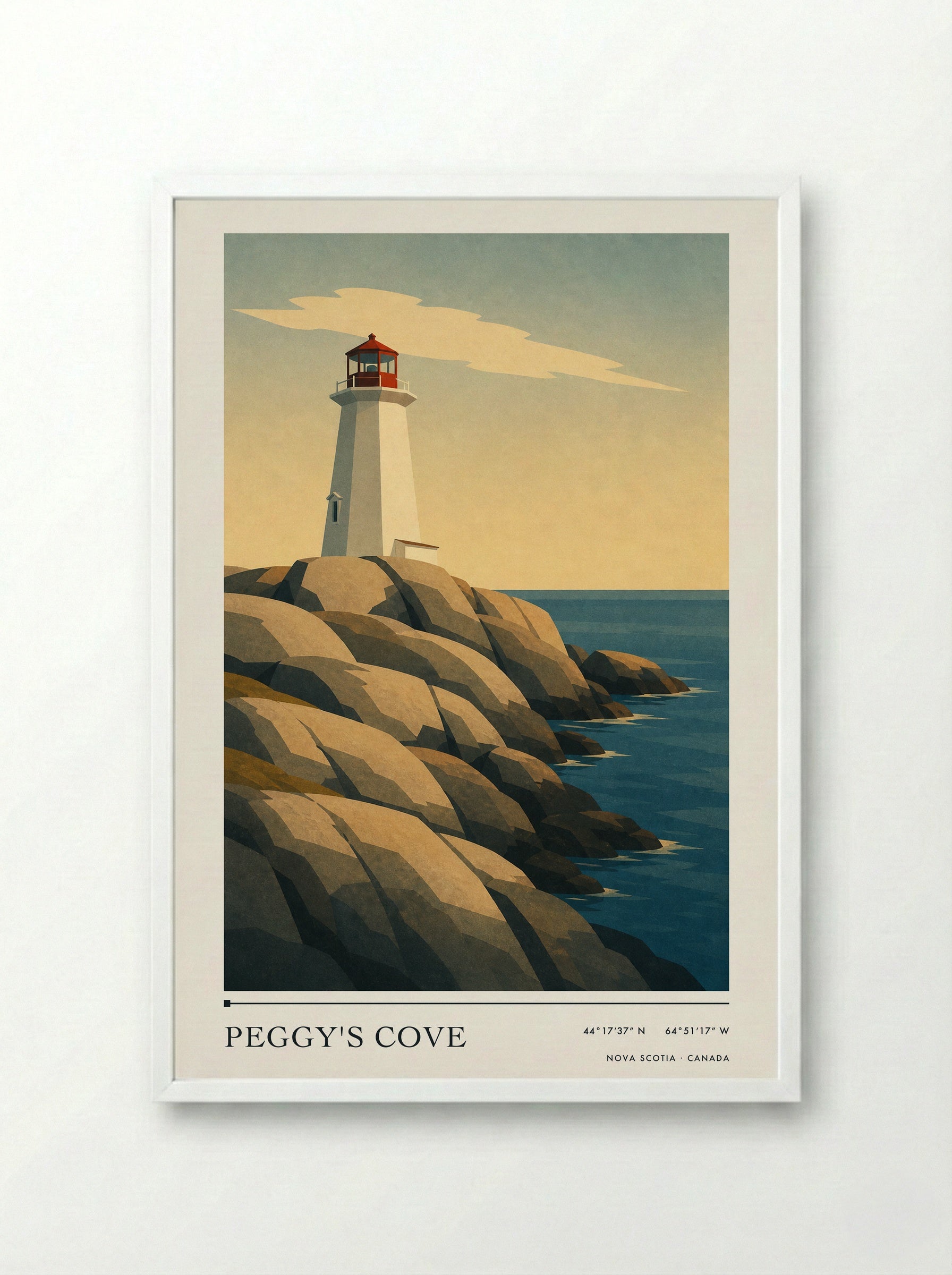Peggy's Cove Travel Poster Artwork - Framed Print White