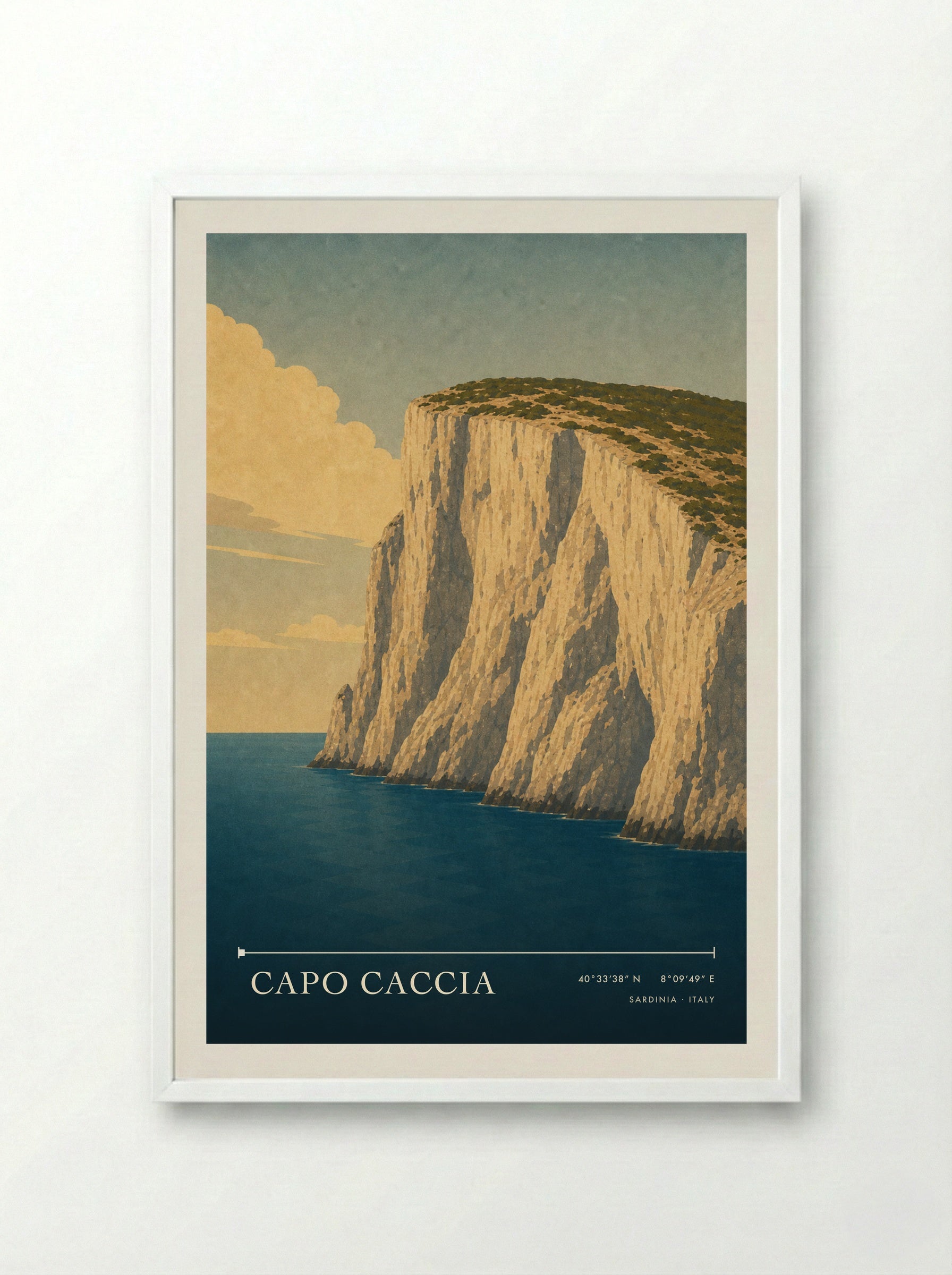 Capo Caccia Travel Poster Artwork - Framed Print White