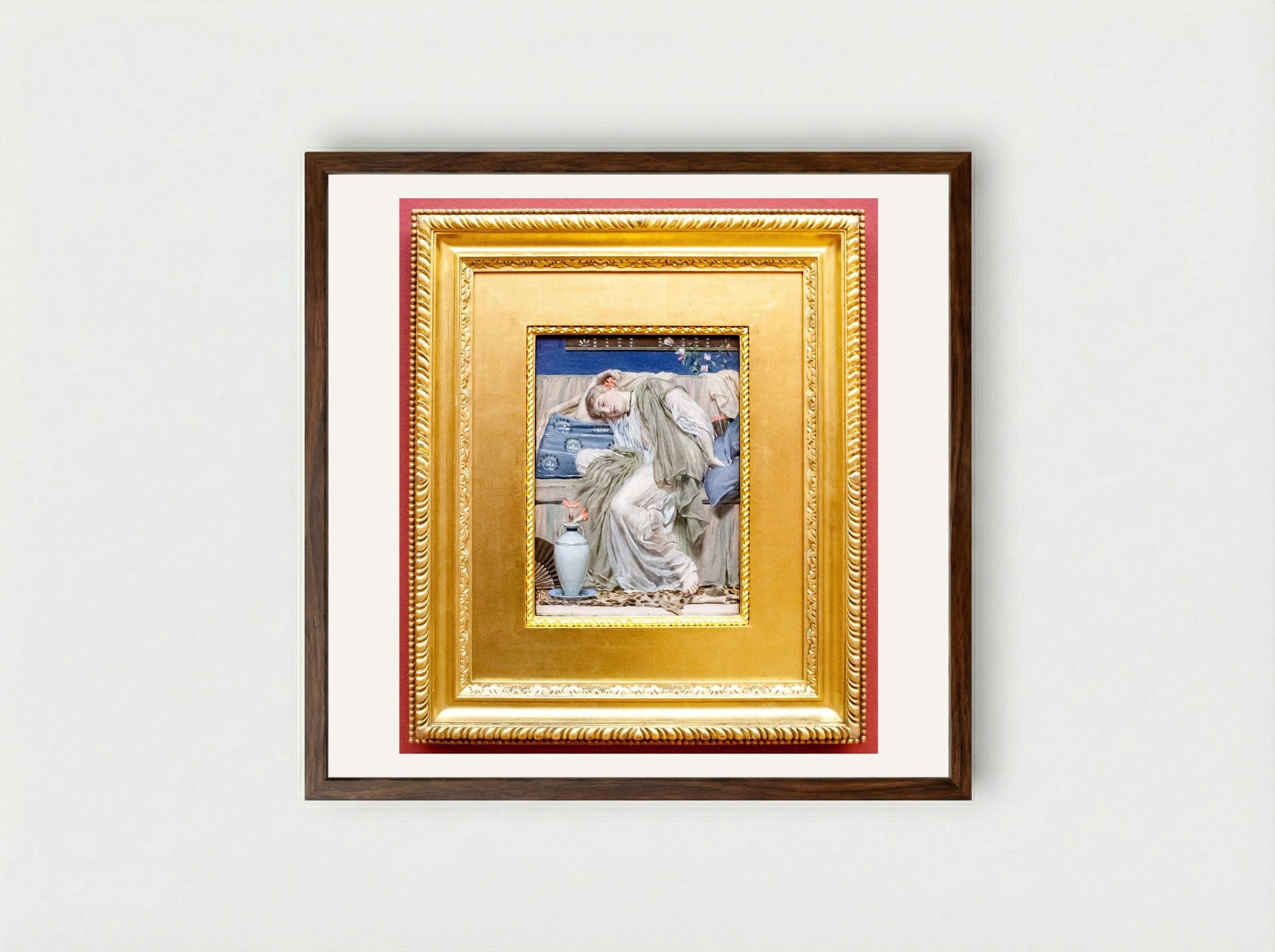 A Sleeping Girl - Albert Joseph Moore - Framed Print Dark Wood