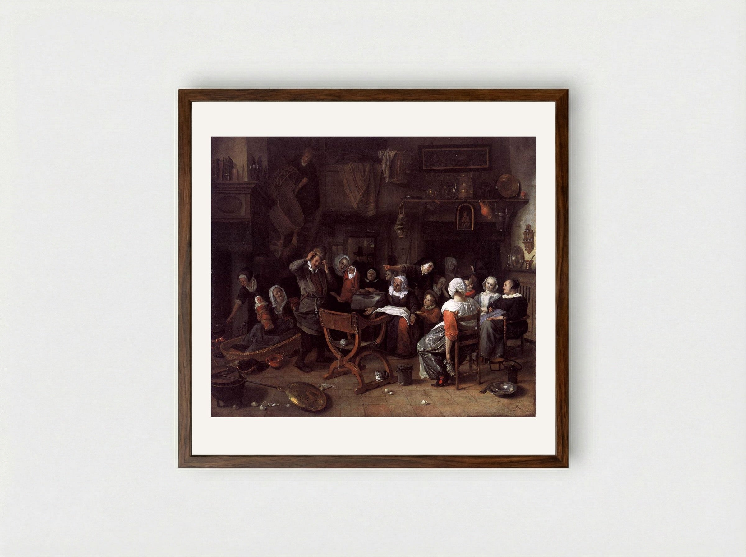 The Twin Birth Celebration - Jan Steen - Framed Print Dark Wood