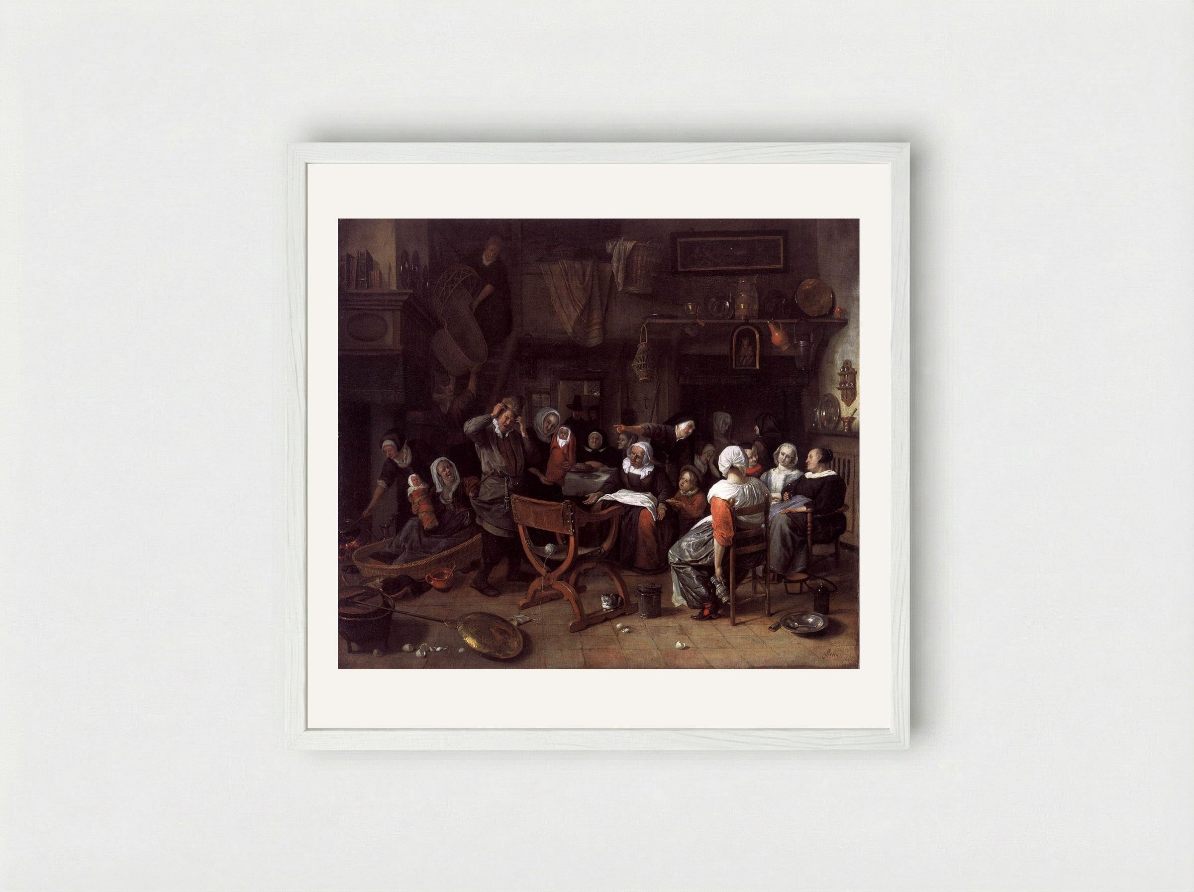 The Twin Birth Celebration - Jan Steen - Framed Print White