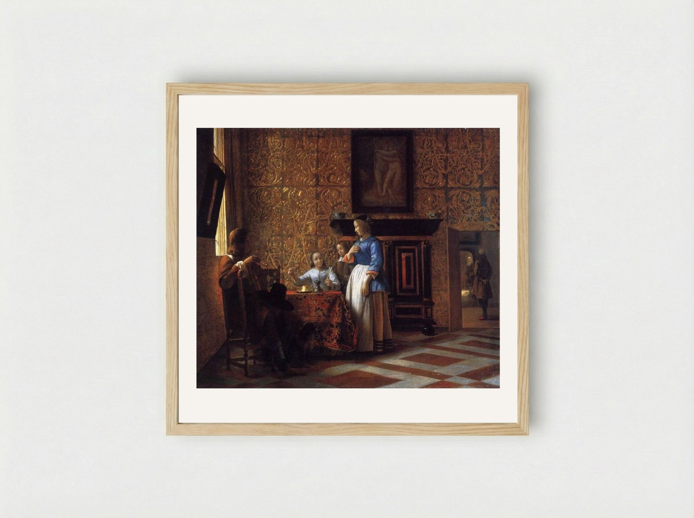 Interior with Figures - Pieter de Hooch - Framed Print Wood