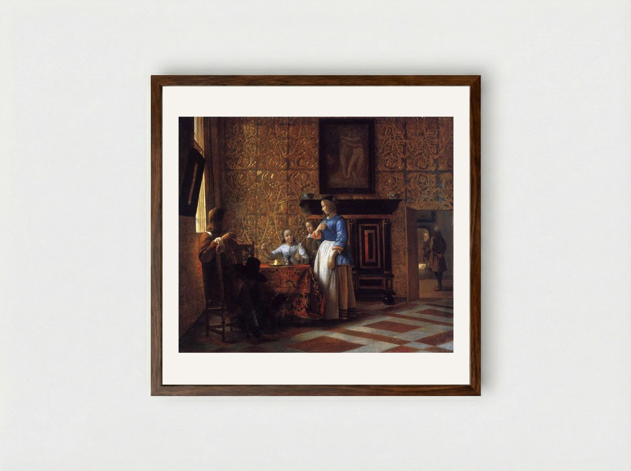 Interior with Figures - Pieter de Hooch - Framed Print Dark Wood