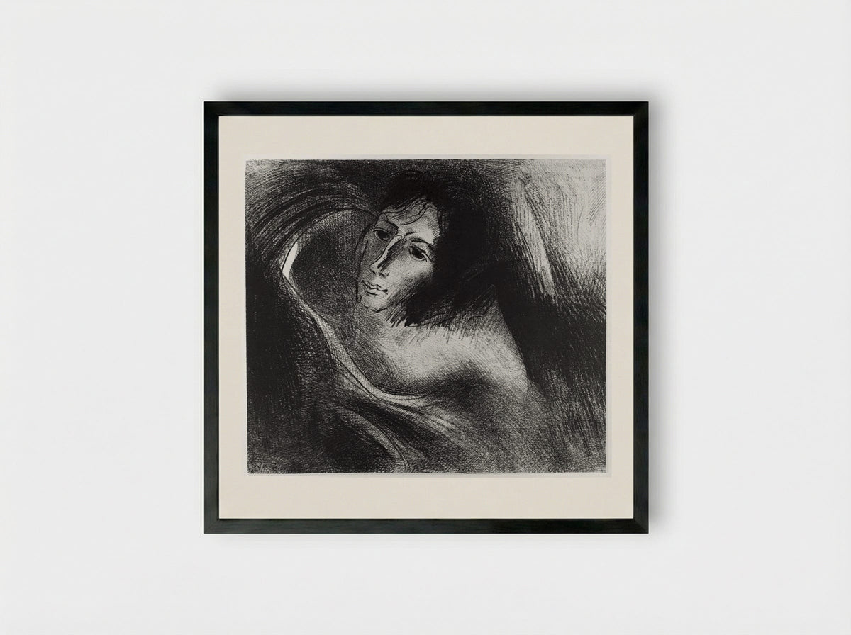 And the devil that deceived them was cast into the lake of fire, where the beast and the false prophets are... - Odilon Redon - Framed Print Black