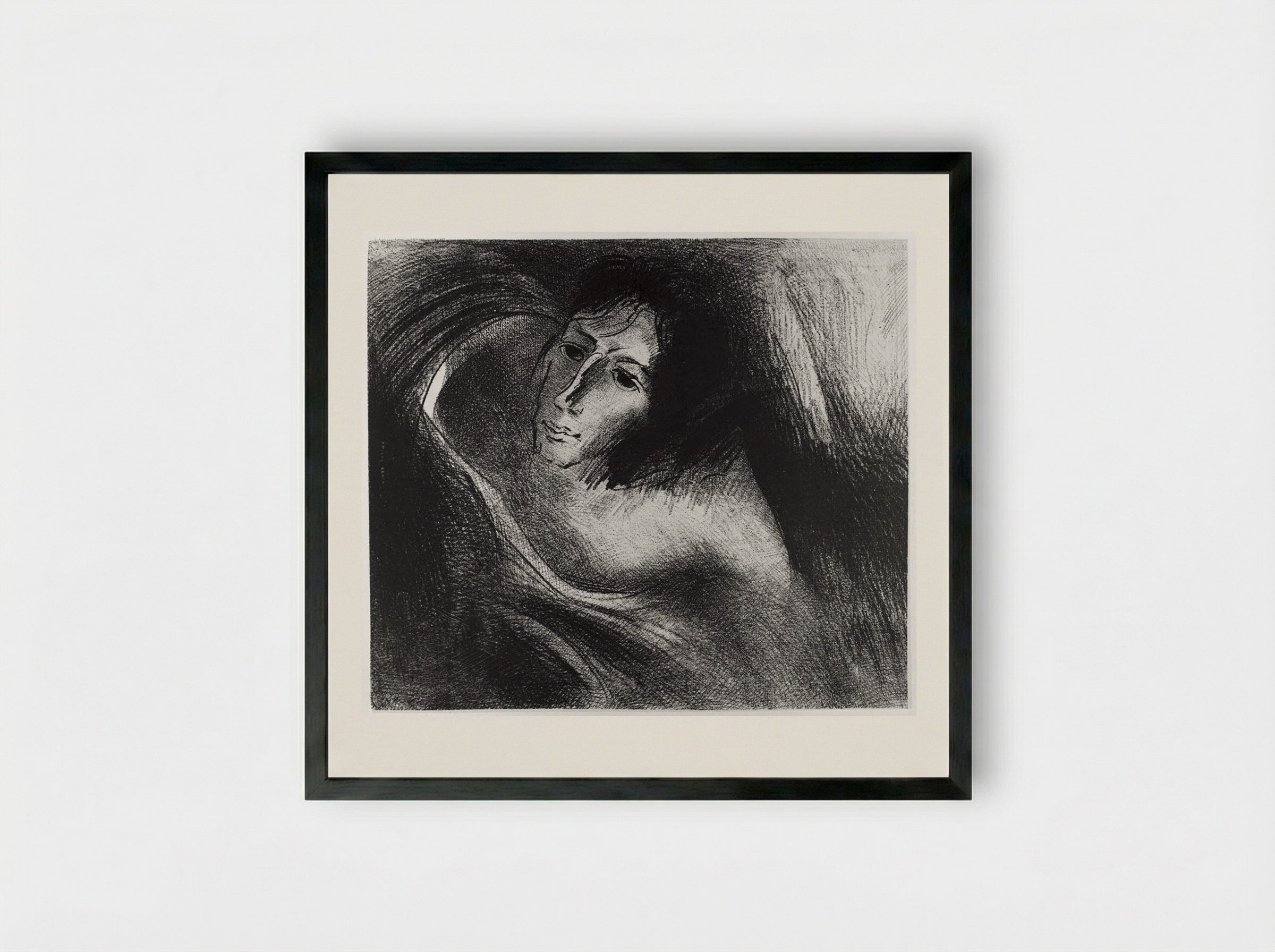 And the devil that deceived them was cast into the lake of fire, where the beast and the false prophets are... - Odilon Redon - Framed Print Black