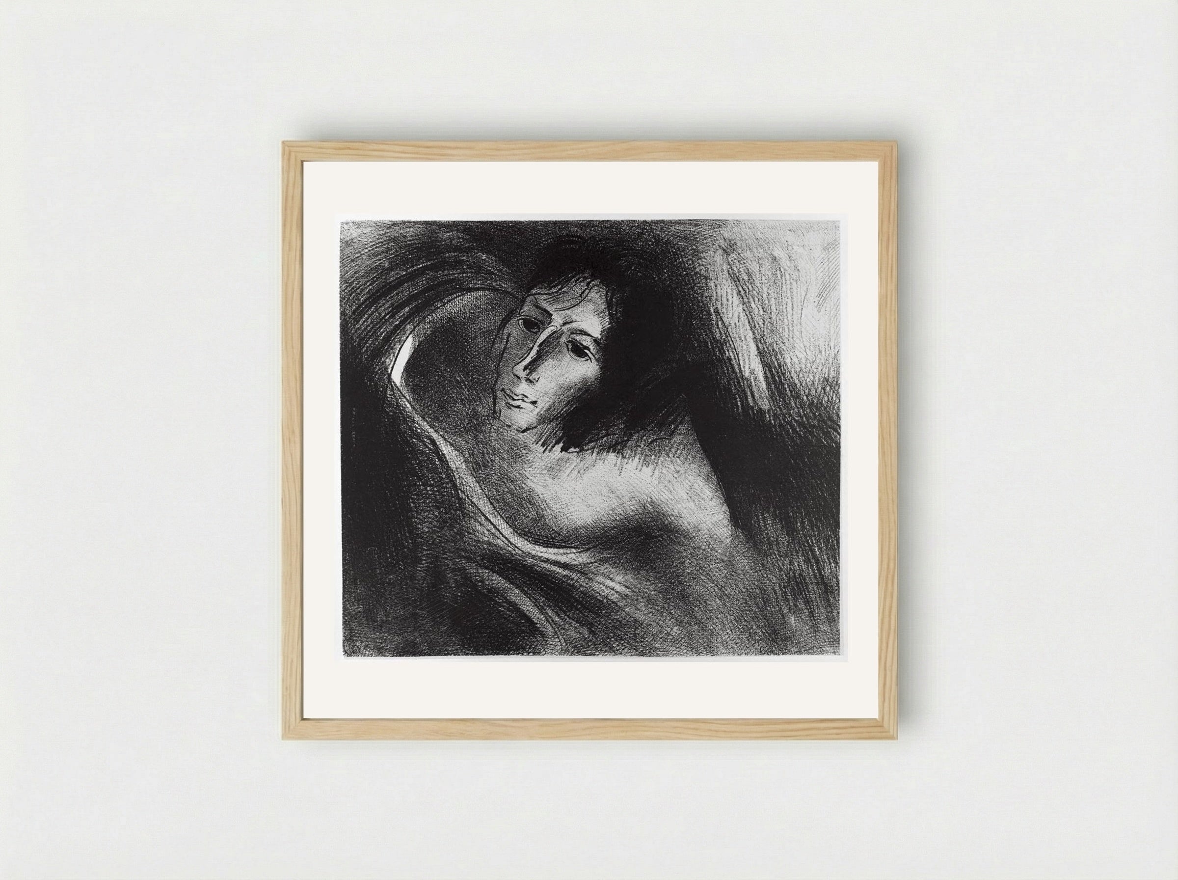 And the devil that deceived them was cast into the lake of fire, where the beast and the false prophets are... - Odilon Redon - Framed Print Wood