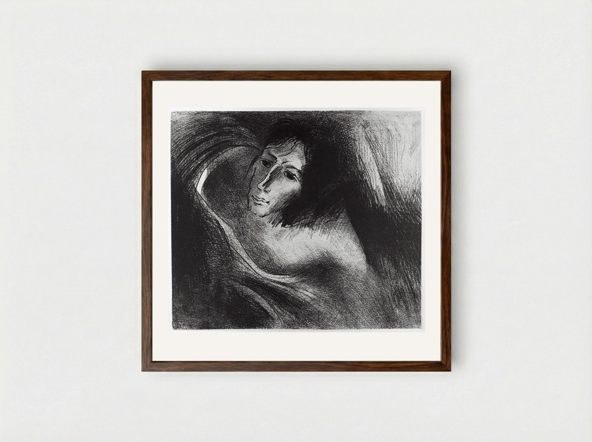 And the devil that deceived them was cast into the lake of fire, where the beast and the false prophets are... - Odilon Redon - Framed Print Dark Wood