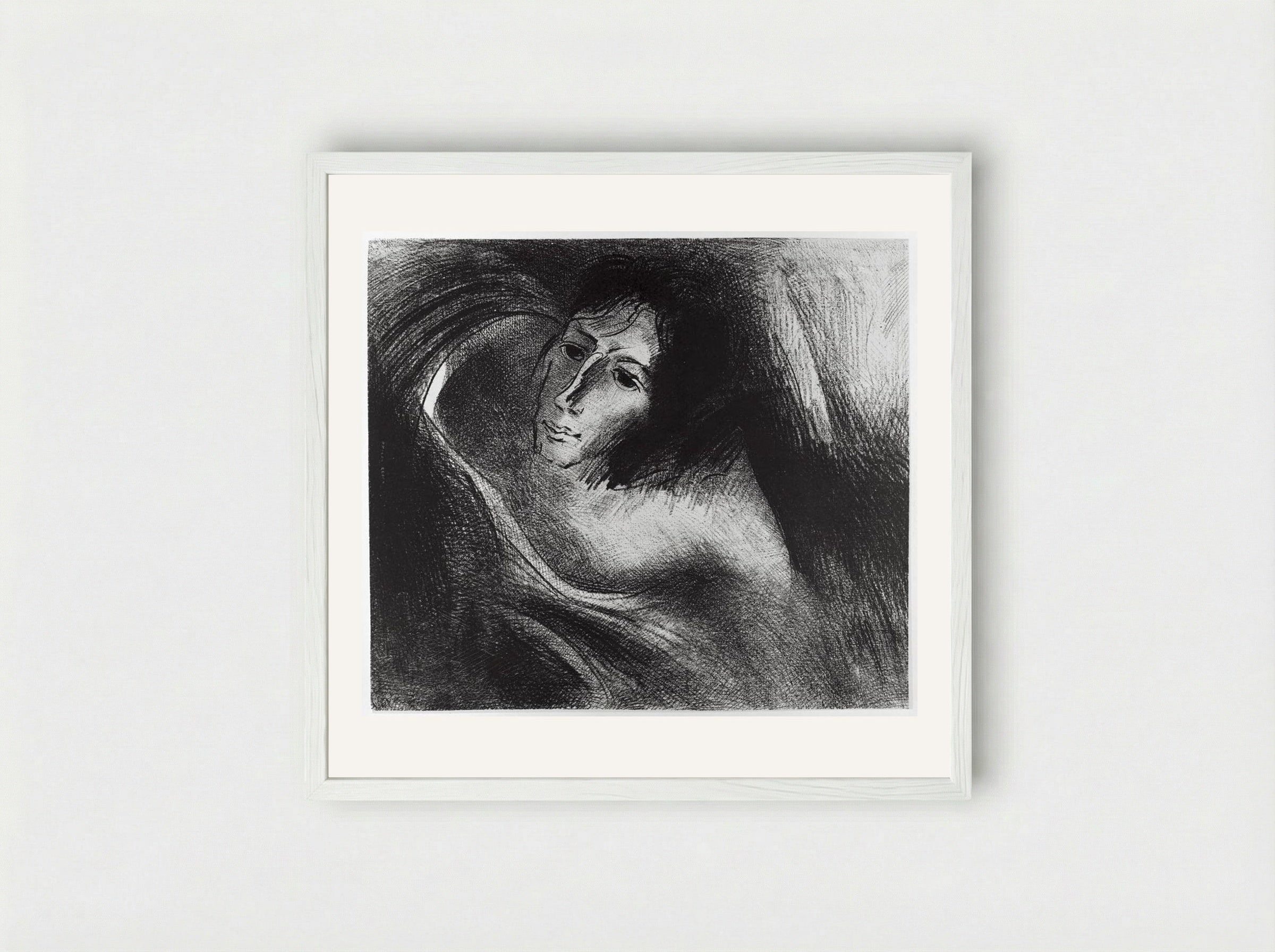 And the devil that deceived them was cast into the lake of fire, where the beast and the false prophets are... - Odilon Redon - Framed Print White