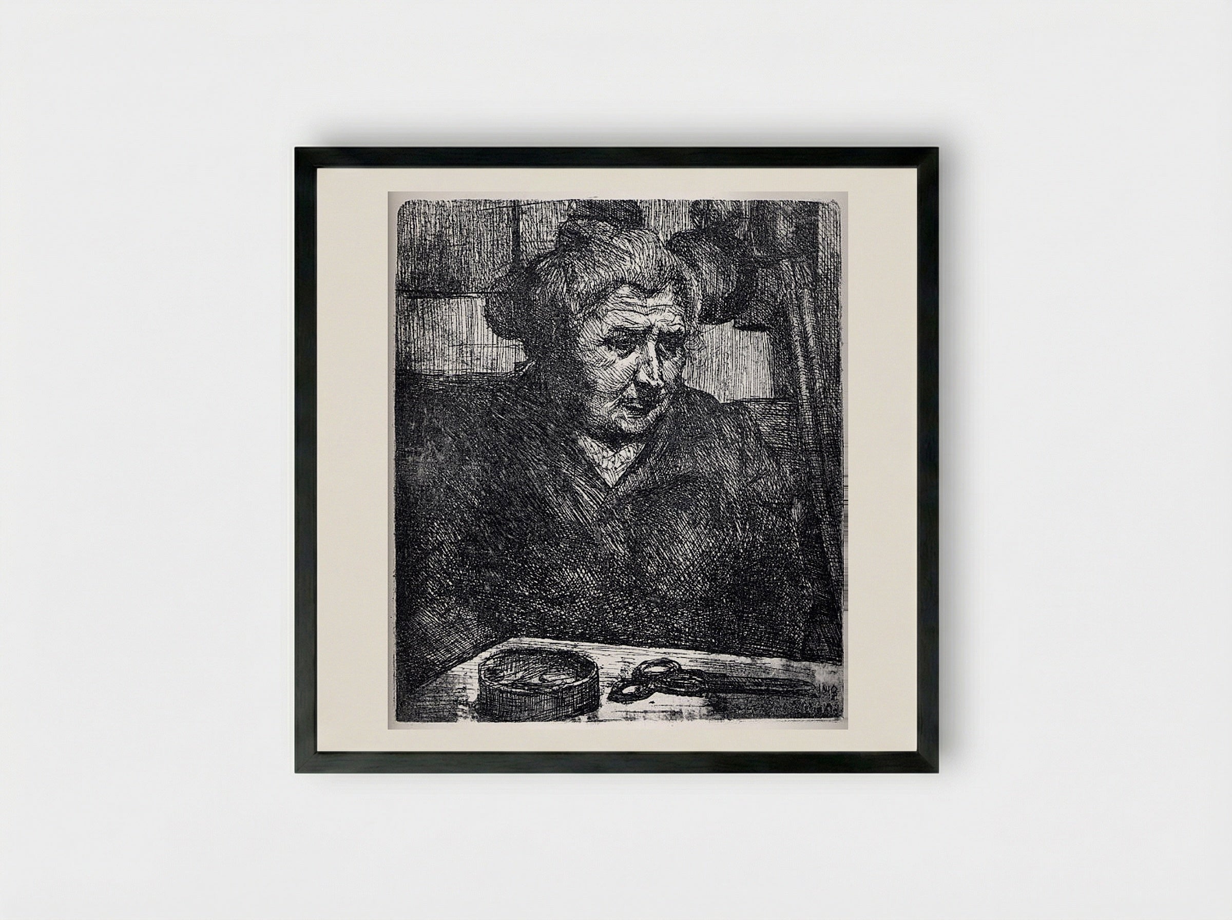 The Artist's Mother at a Table - Umberto Boccioni - Framed Print Black