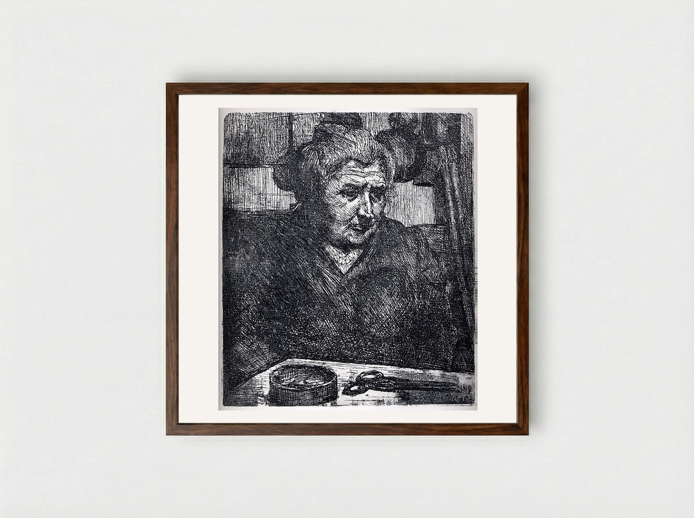 The Artist's Mother at a Table - Umberto Boccioni - Framed Print Dark Wood