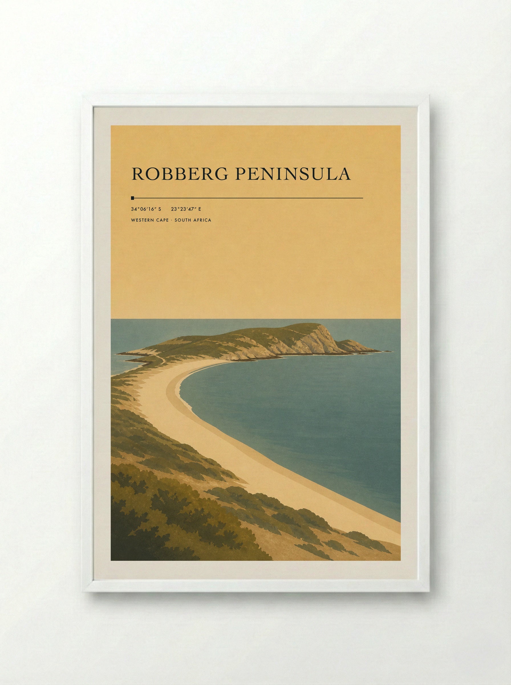 Robberg Peninsula Travel Poster Artwork - Framed Print White