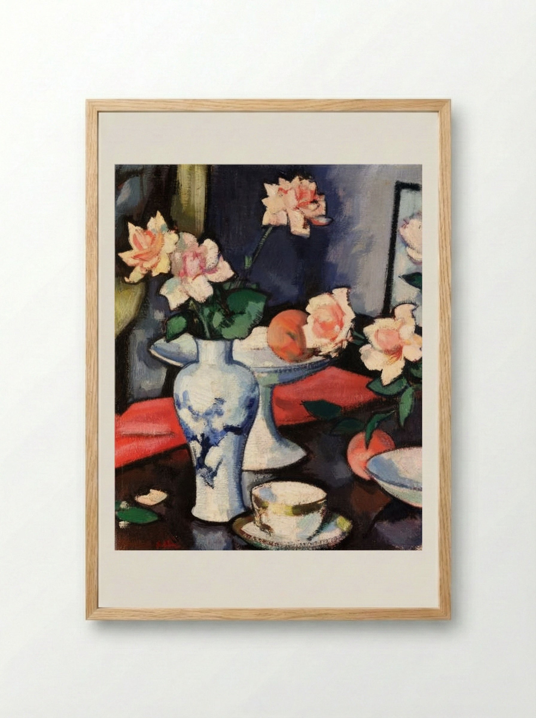 Still Life with Roses in a Chinese Vase - Samuel Peploe - Framed Print Wood