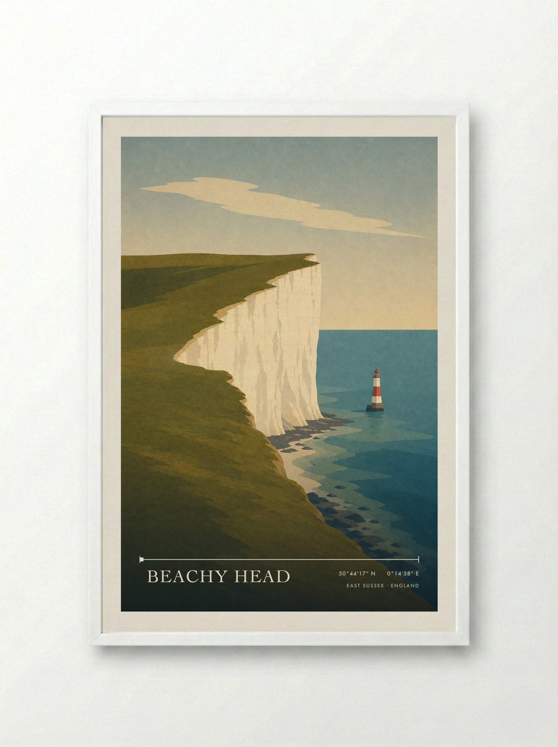 Beachy Head Travel Poster Artwork - Framed Print White