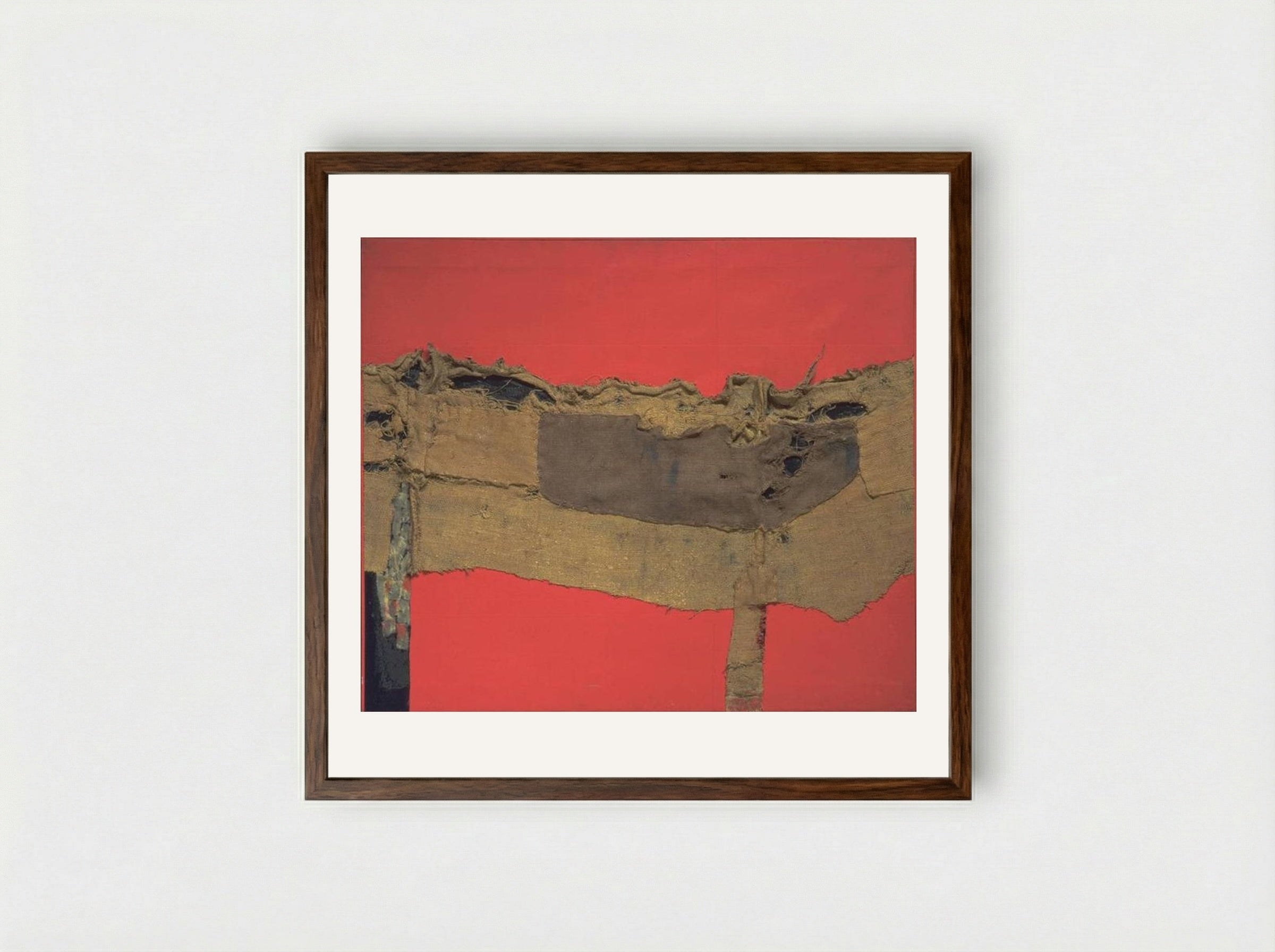 Sacking and Red - Alberto Burri - Framed Print Dark Wood