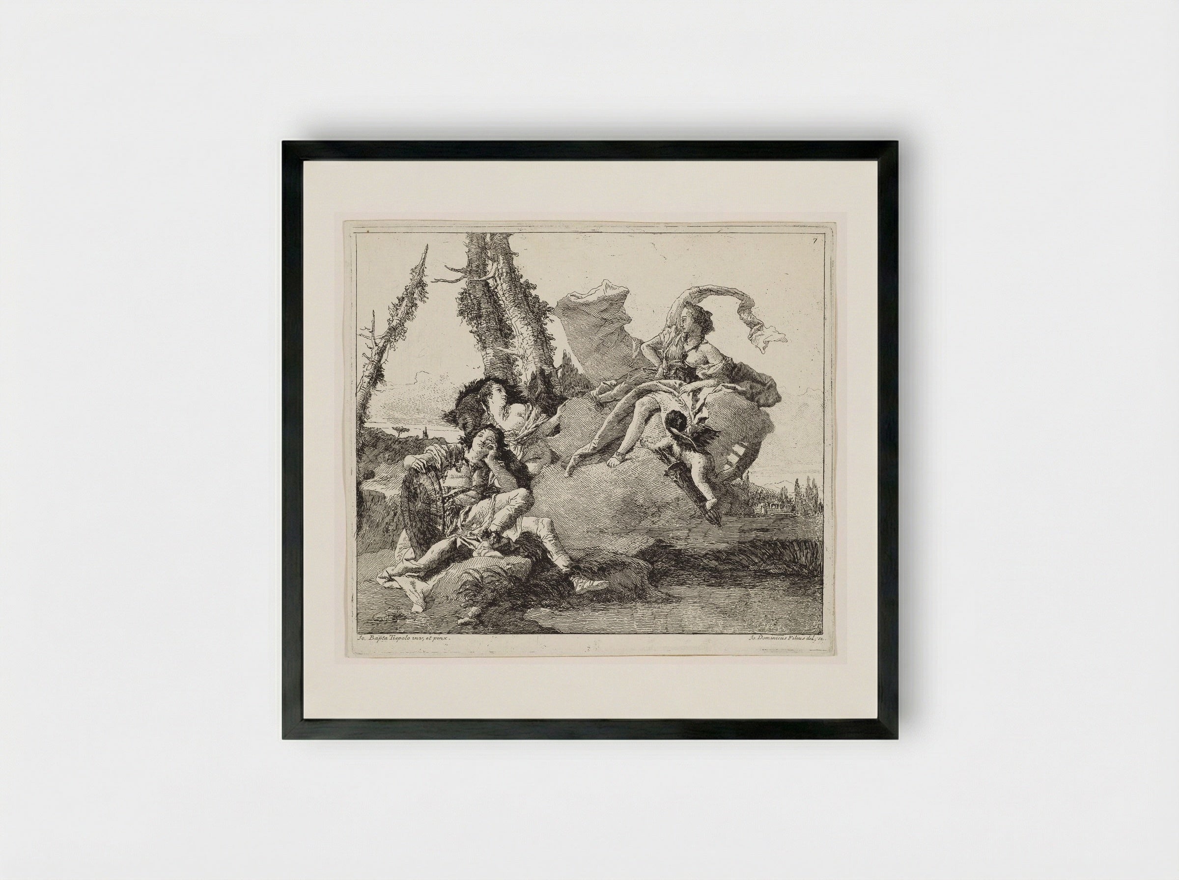 Armida Encounters the Sleeping Rinaldo - Giovanni Domenico Tiepolo - Framed Print Black