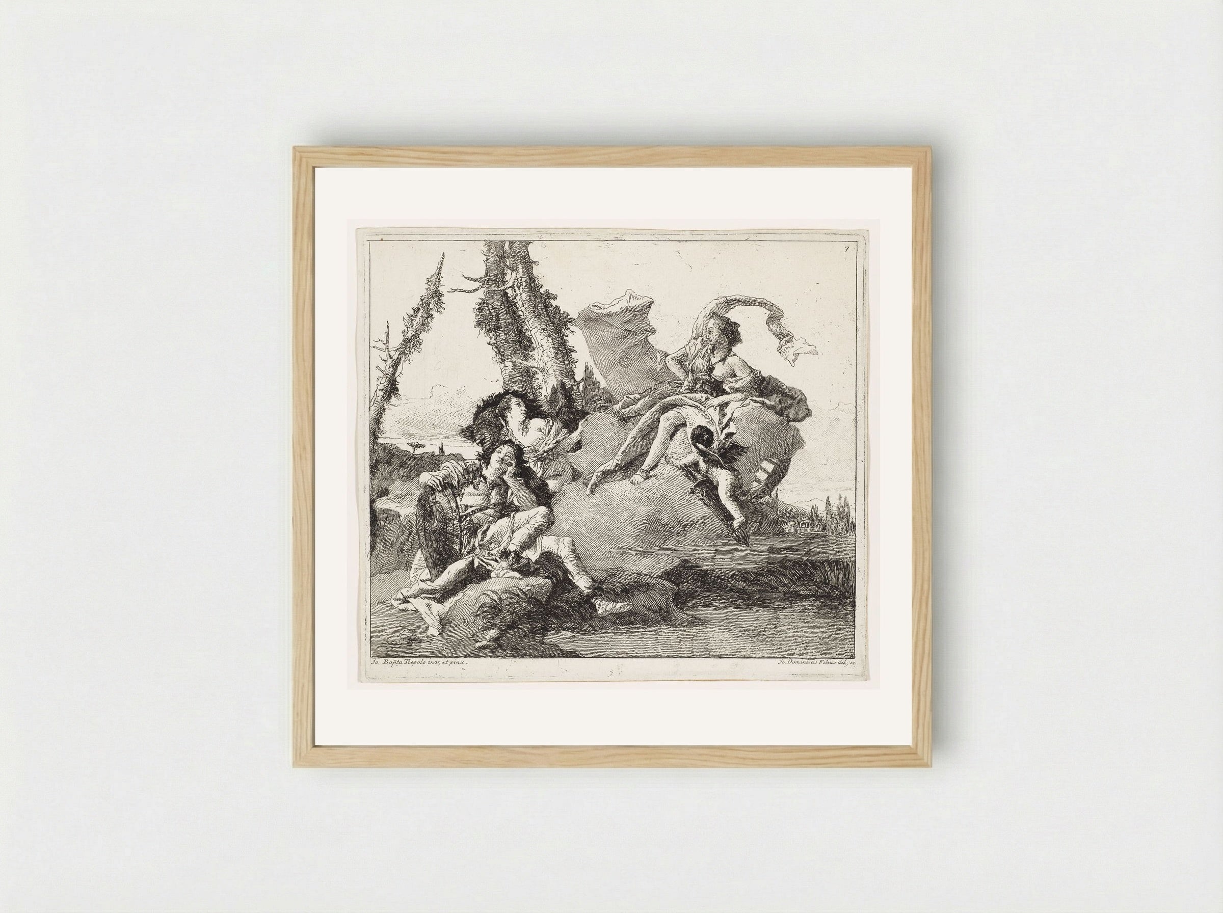 Armida Encounters the Sleeping Rinaldo - Giovanni Domenico Tiepolo - Framed Print Wood