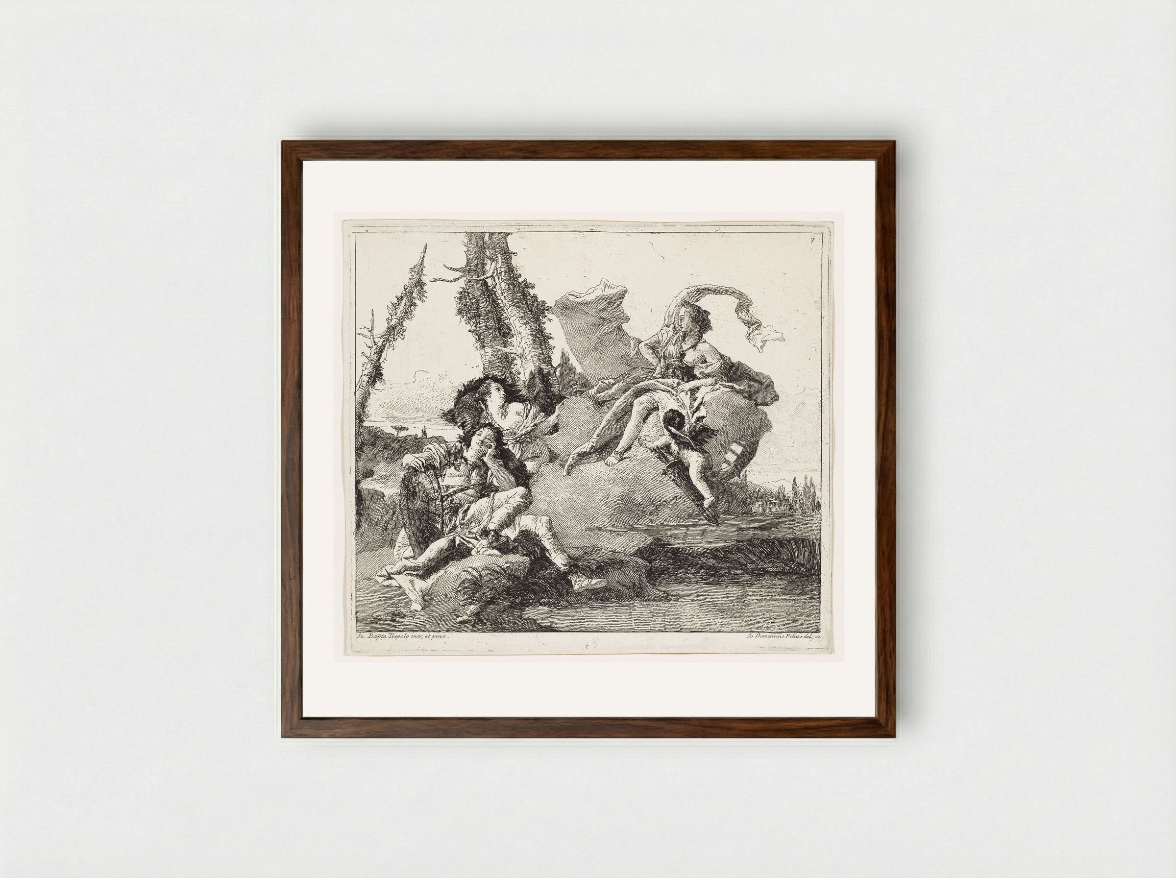 Armida Encounters the Sleeping Rinaldo - Giovanni Domenico Tiepolo - Framed Print Dark Wood