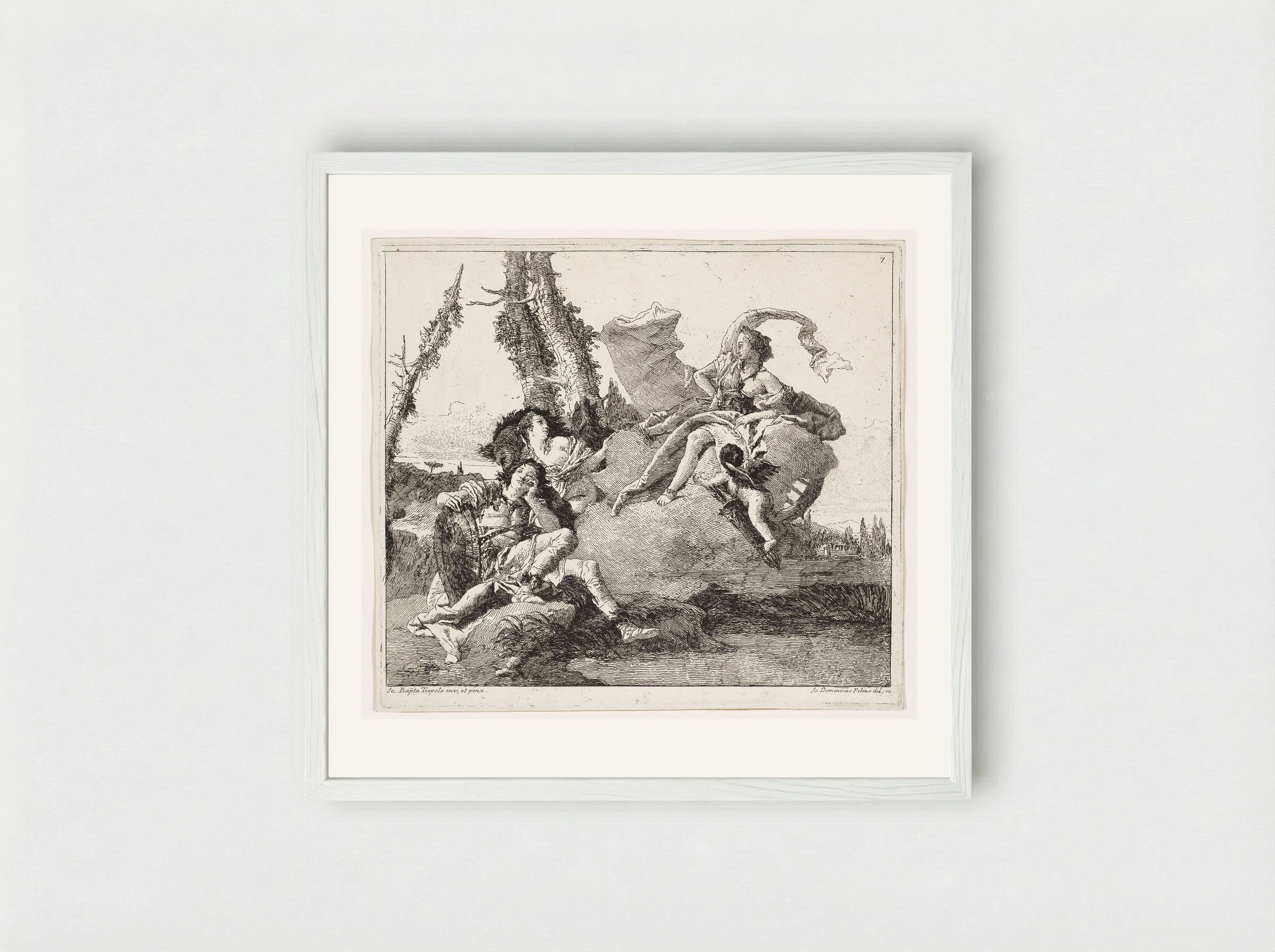 Armida Encounters the Sleeping Rinaldo - Giovanni Domenico Tiepolo - Framed Print White
