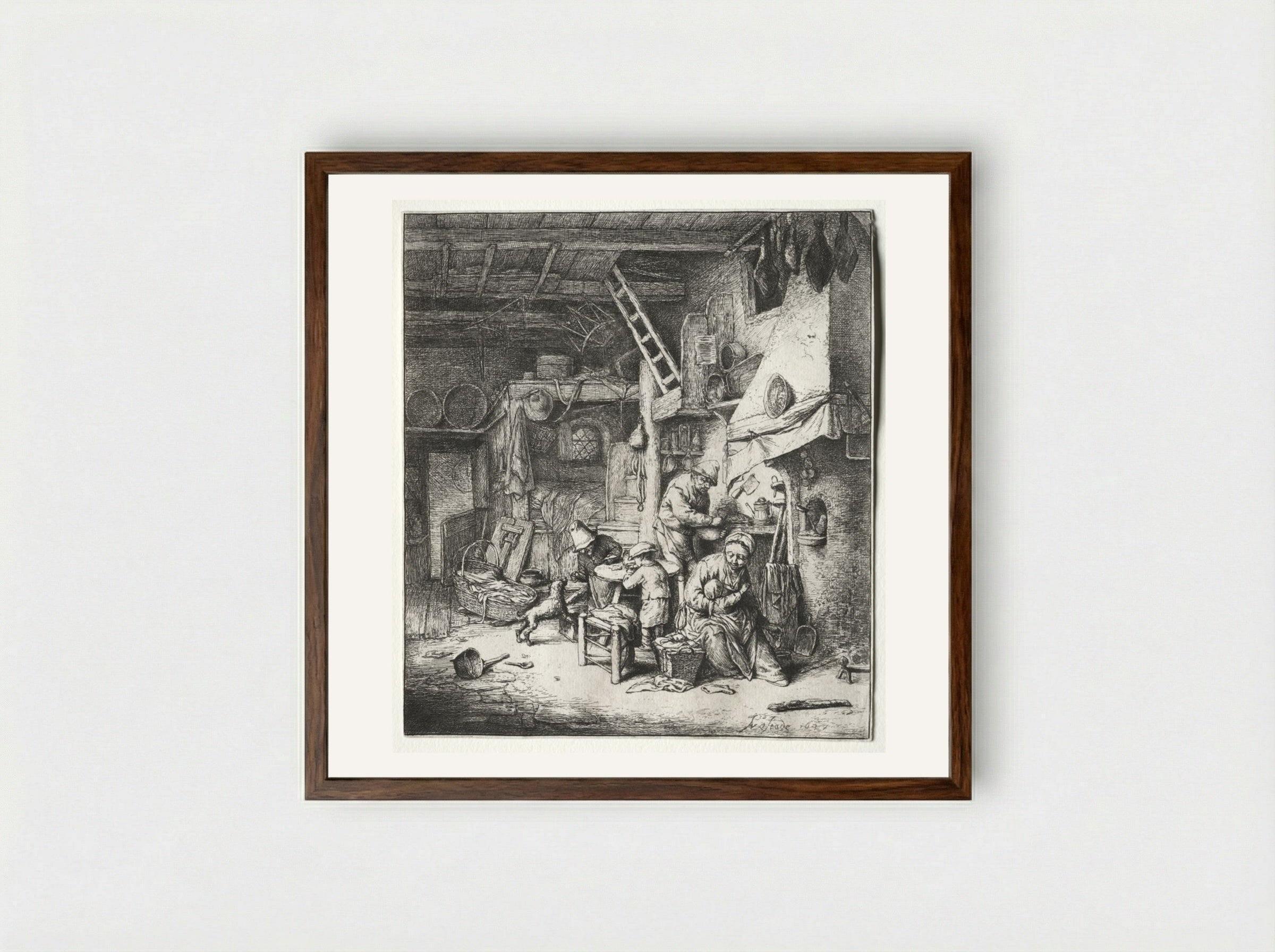 The Family - Adriaen van Ostade - Framed Print Dark Wood