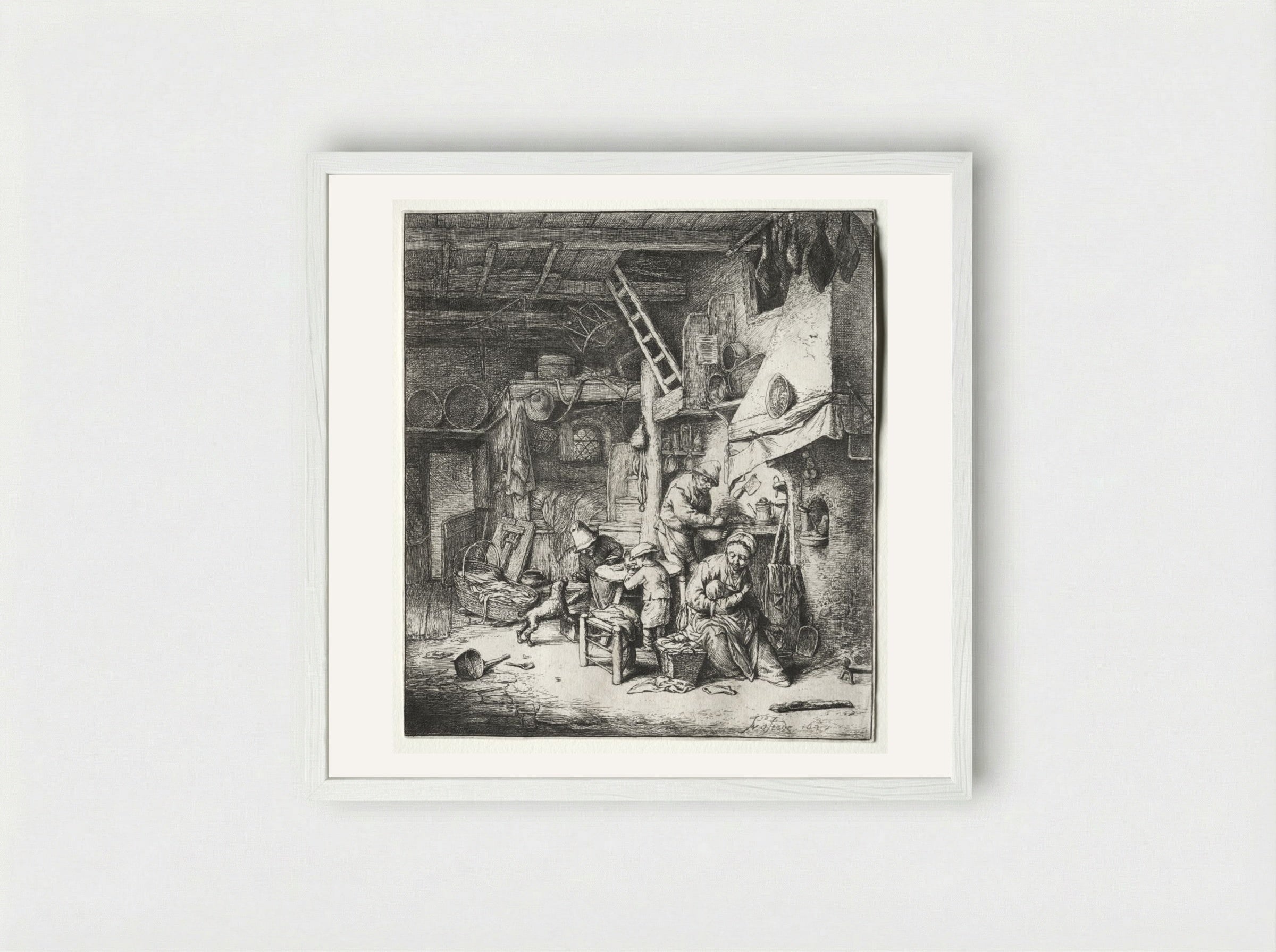 The Family - Adriaen van Ostade - Framed Print White