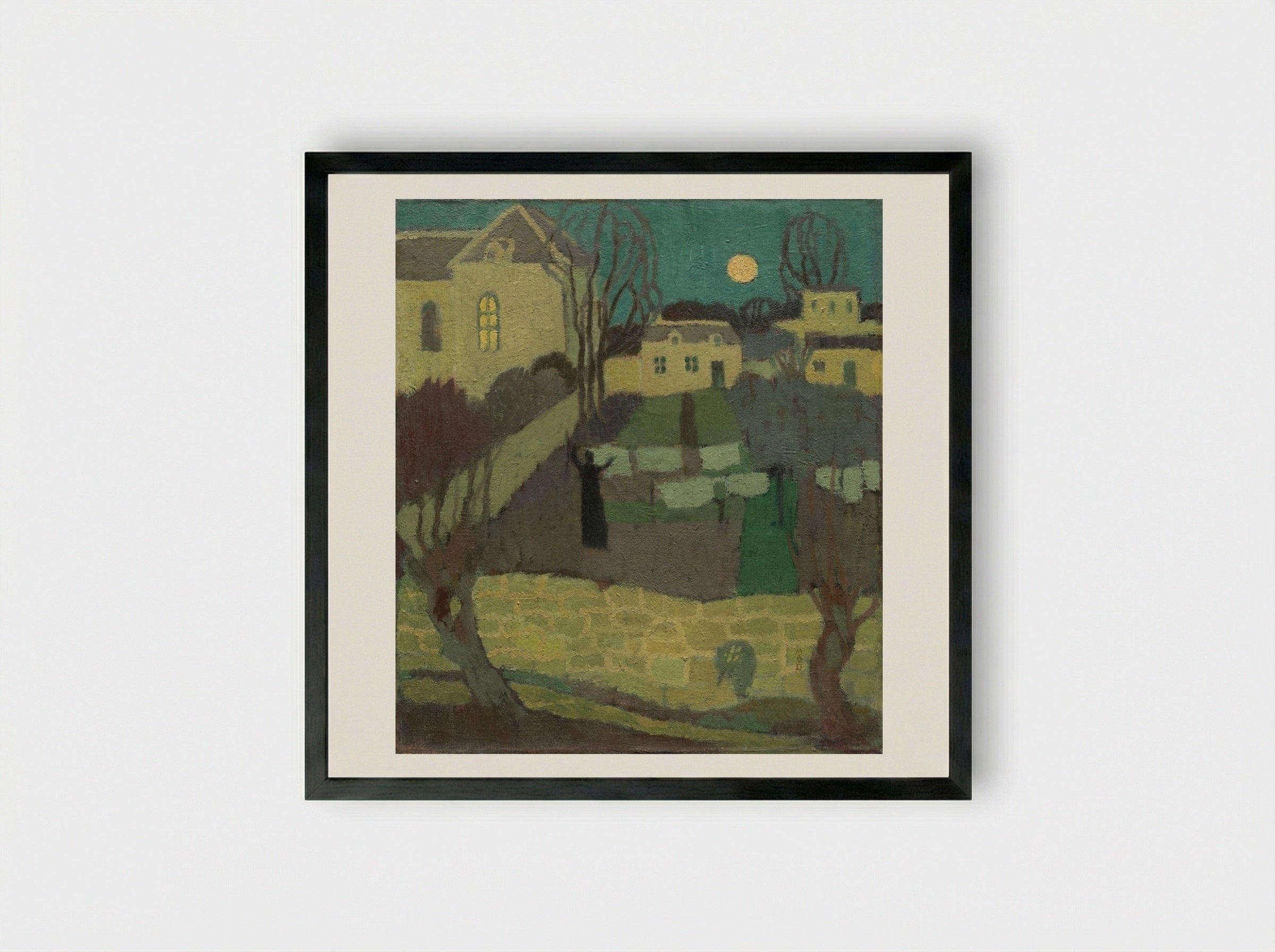 Drying the Linen, or Moonrise at the Priory - Maurice Denis - Framed Print Black