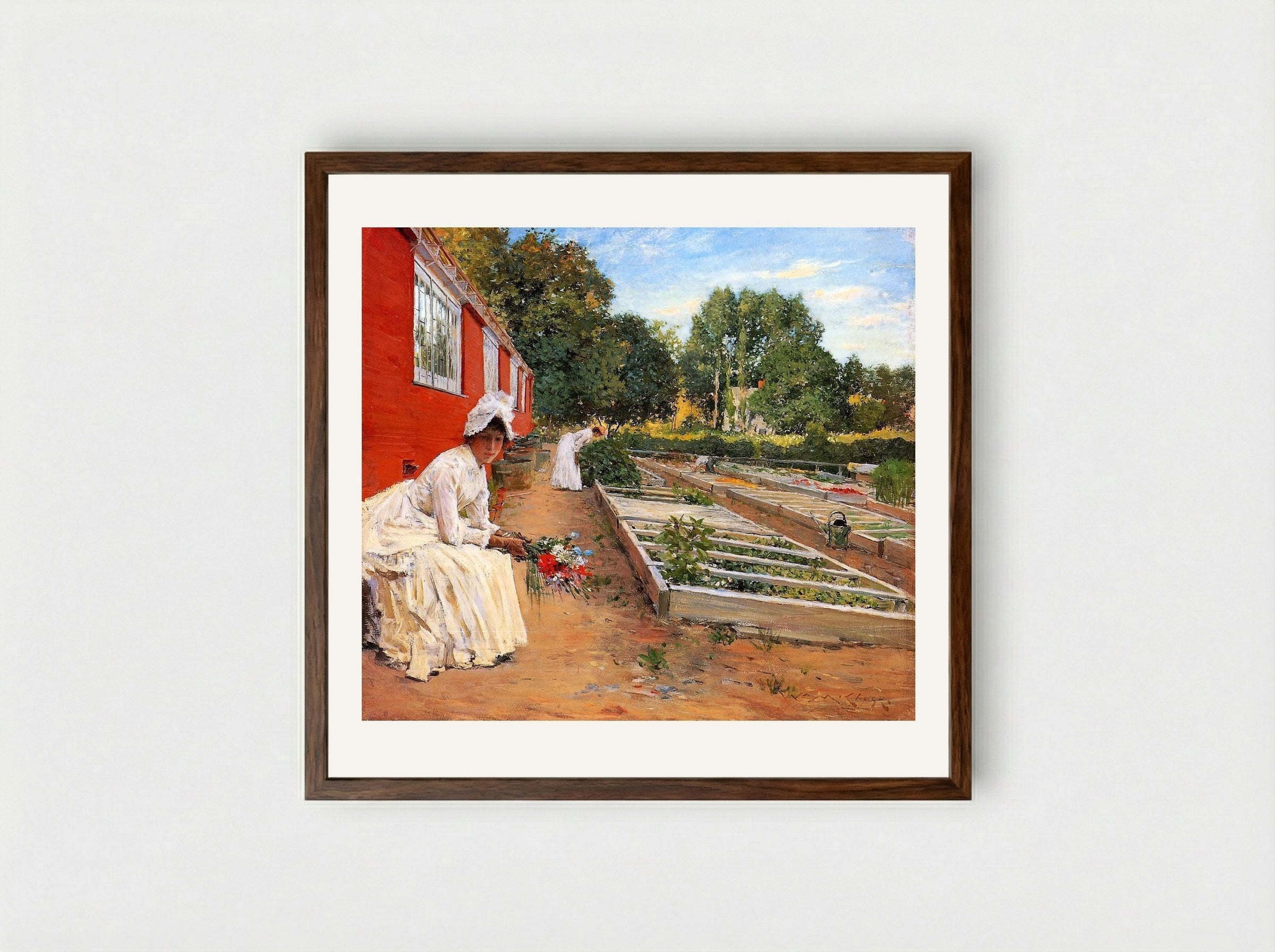 The Nursery - William Merritt Chase - Framed Print Dark Wood