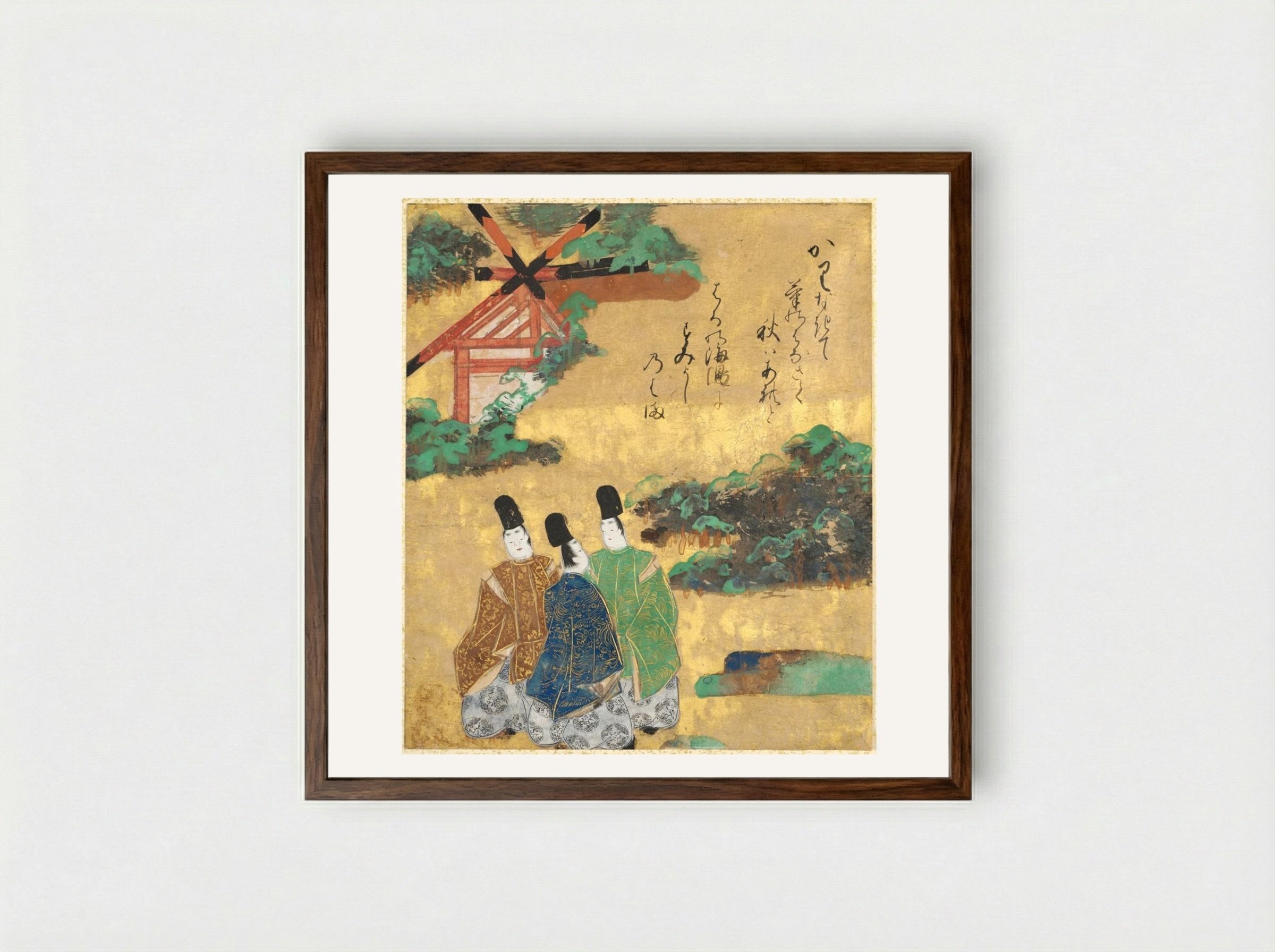 The Beach at Sumiyoshi from the Tales of Ise - Tawaraya Sōtatsu - Framed Print Dark Wood
