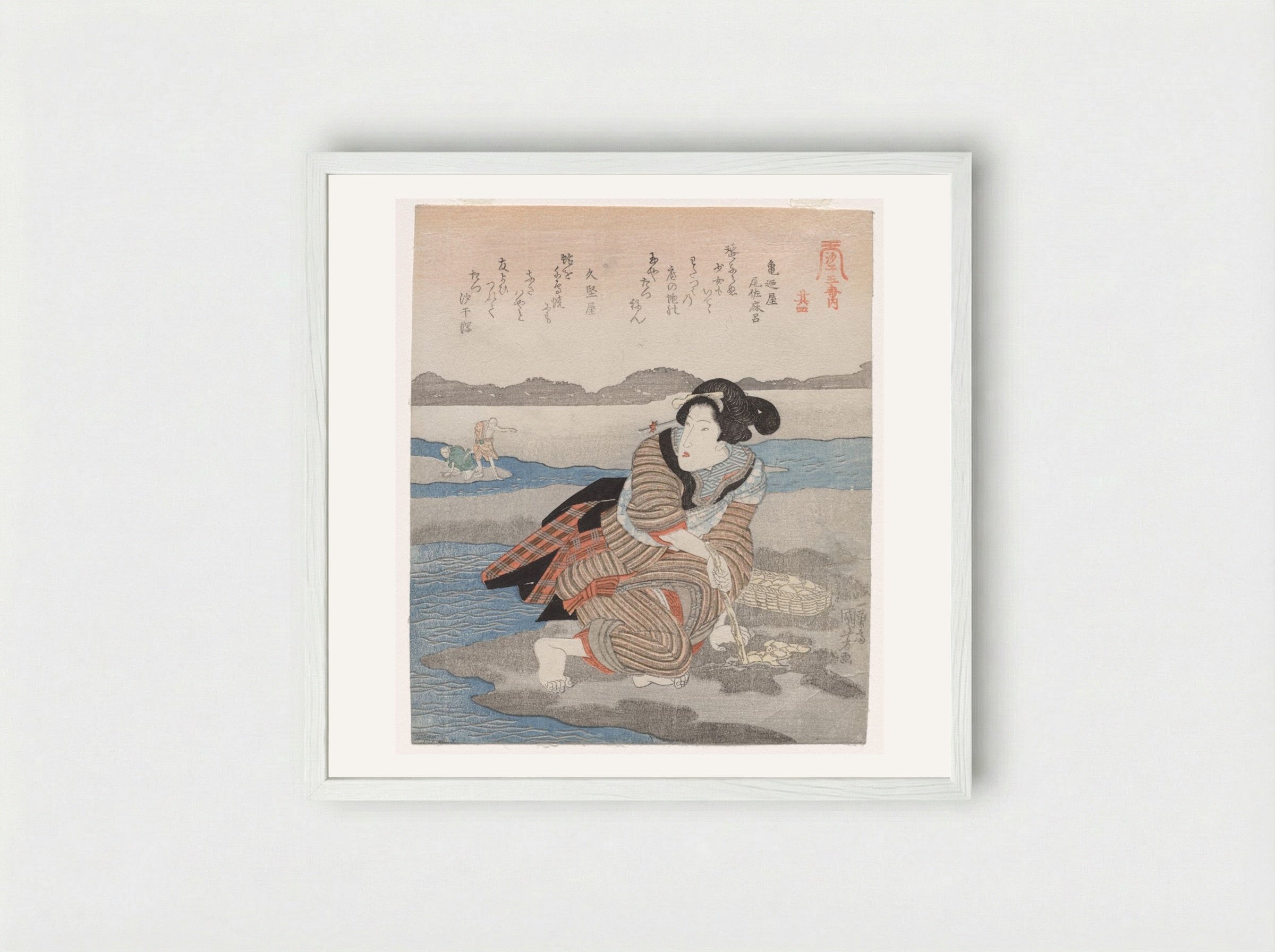 Fourth Print from A Low Tide Pentaptych - Utagawa Kuniyoshi - Framed Print White