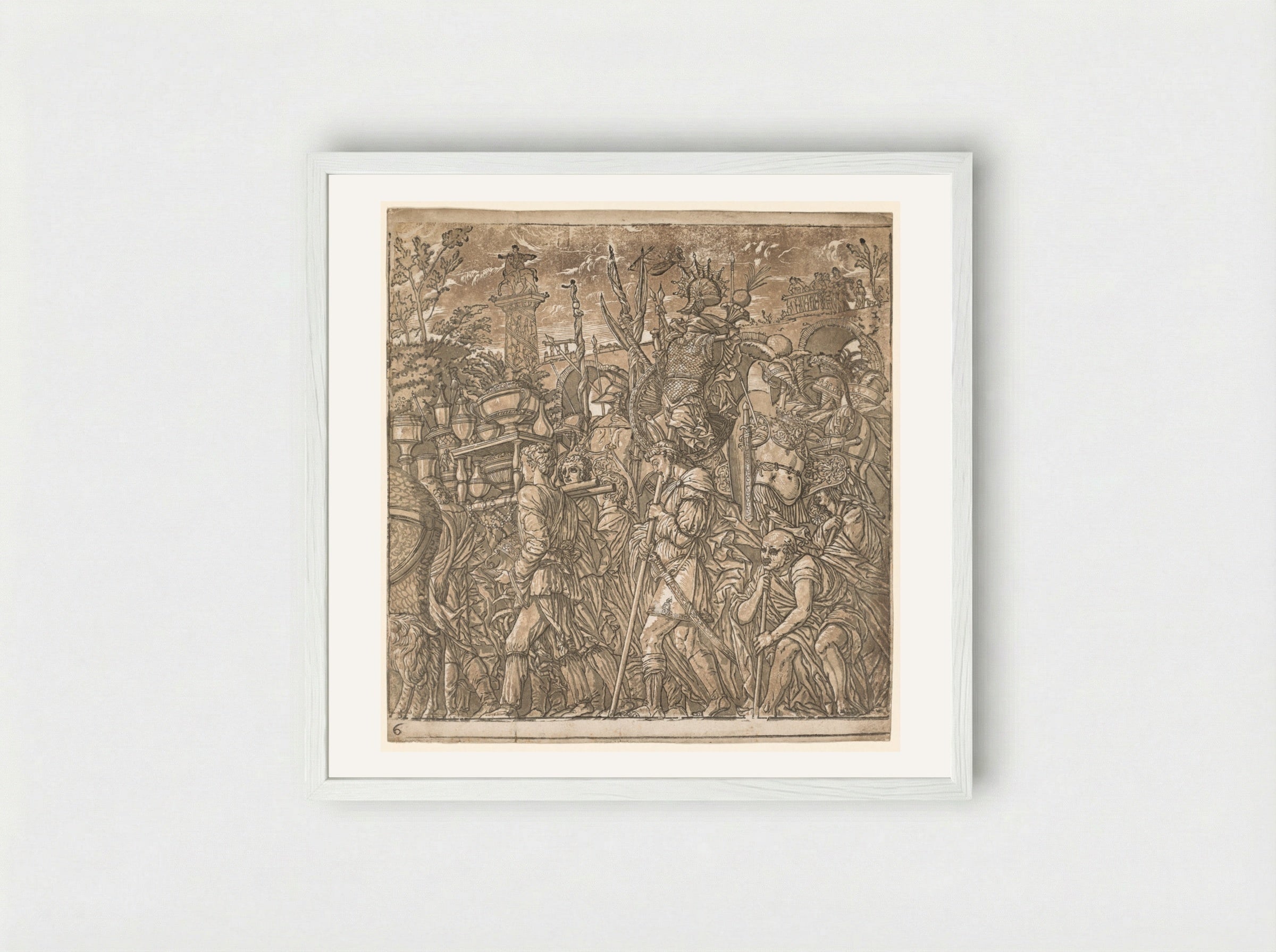 The Triumph of Julius Caesar: Soldiers Carrying Vases and Trophies of War - Andrea Andreani - Framed Print White
