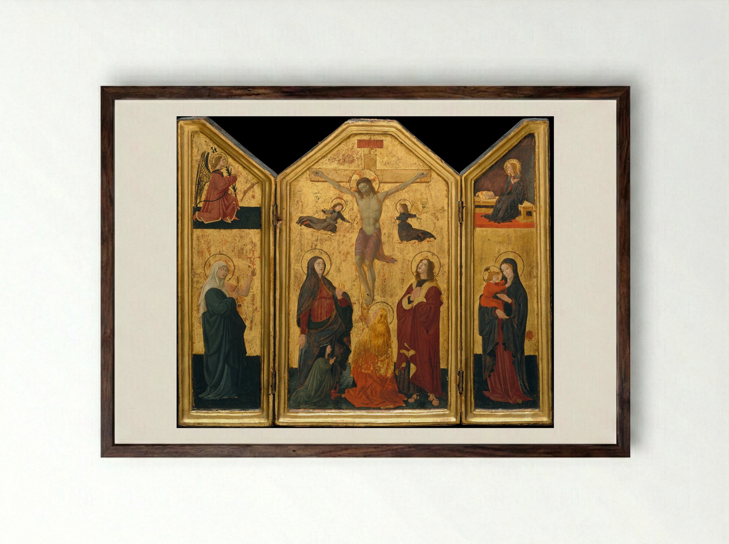 Crucifixion (Triptych) - Paolo Uccello - Framed Print Dark Wood