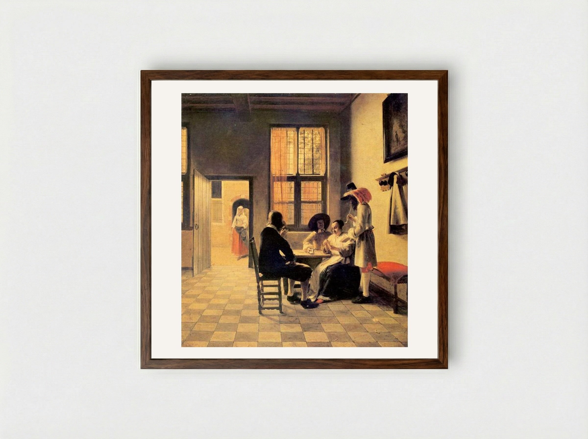 Cardplayers - Pieter de Hooch - Framed Print Dark Wood