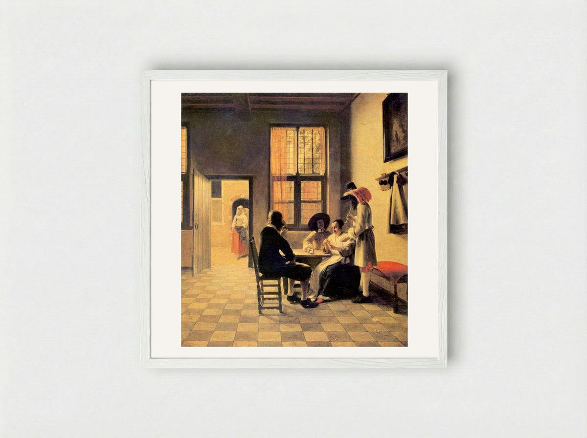 Cardplayers - Pieter de Hooch - Framed Print White