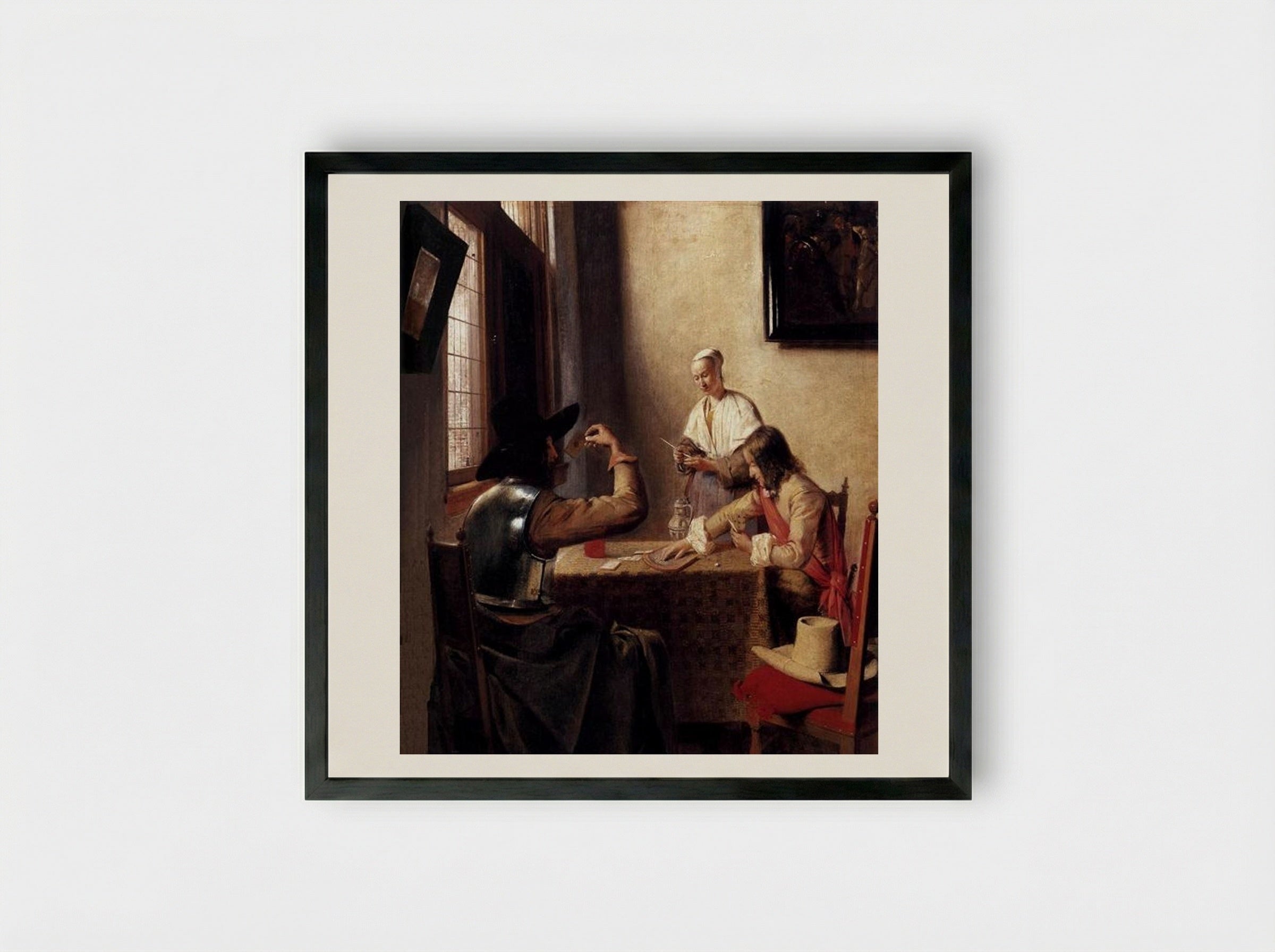 Soldiers Playing Cards - Pieter de Hooch - Framed Print Black
