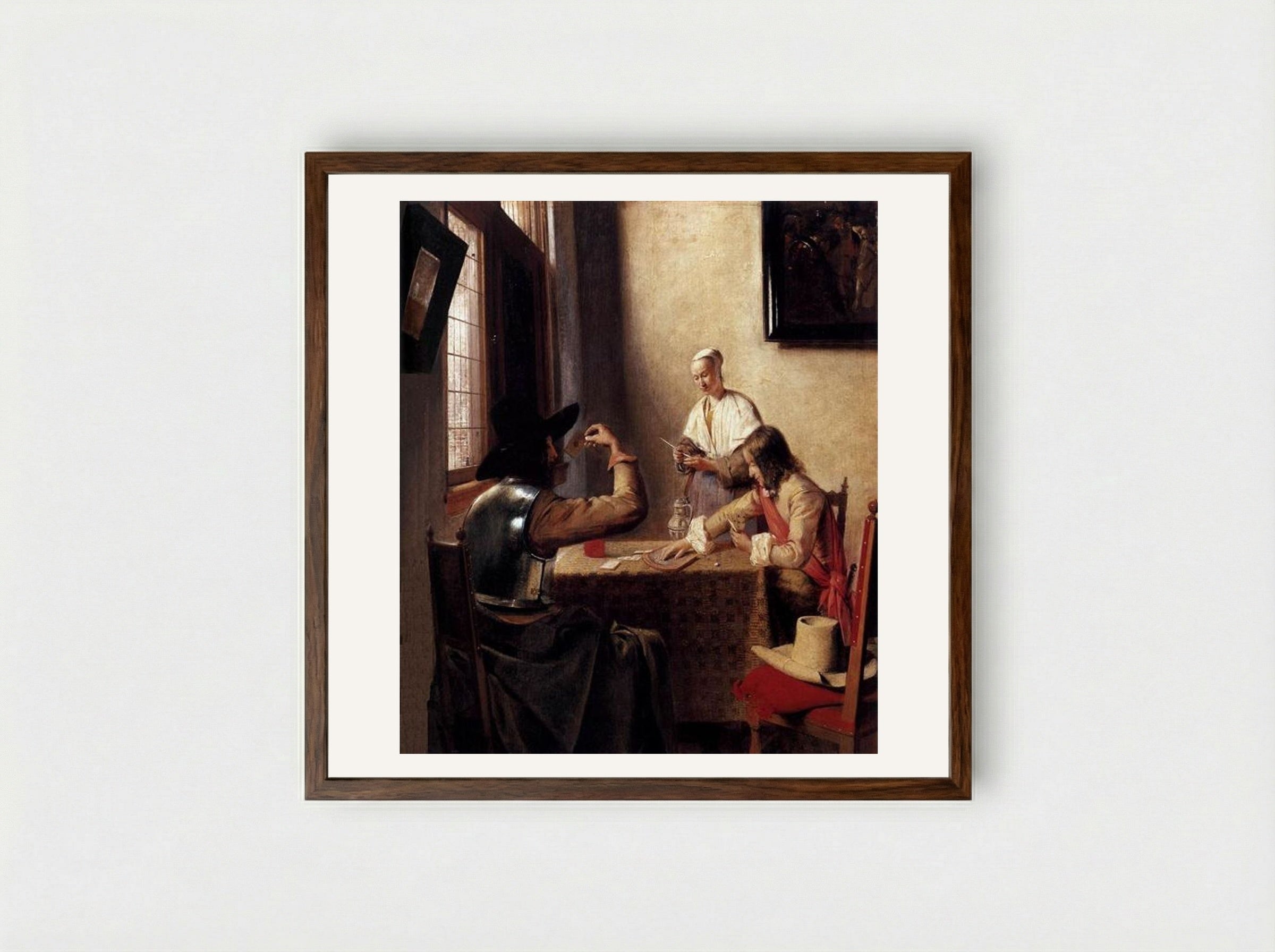 Soldiers Playing Cards - Pieter de Hooch - Framed Print Dark Wood