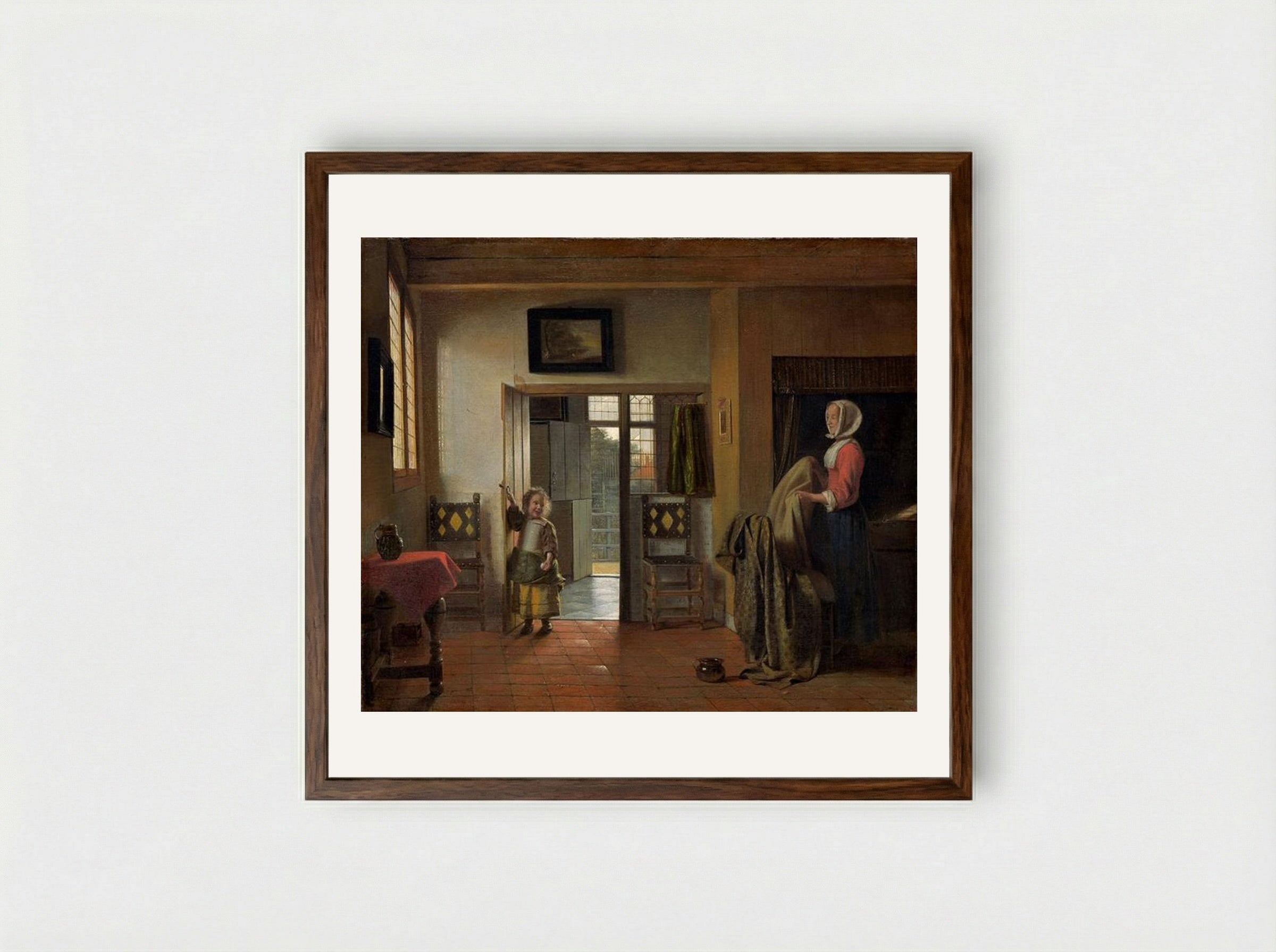 The Bedroom - Pieter de Hooch - Framed Print Dark Wood